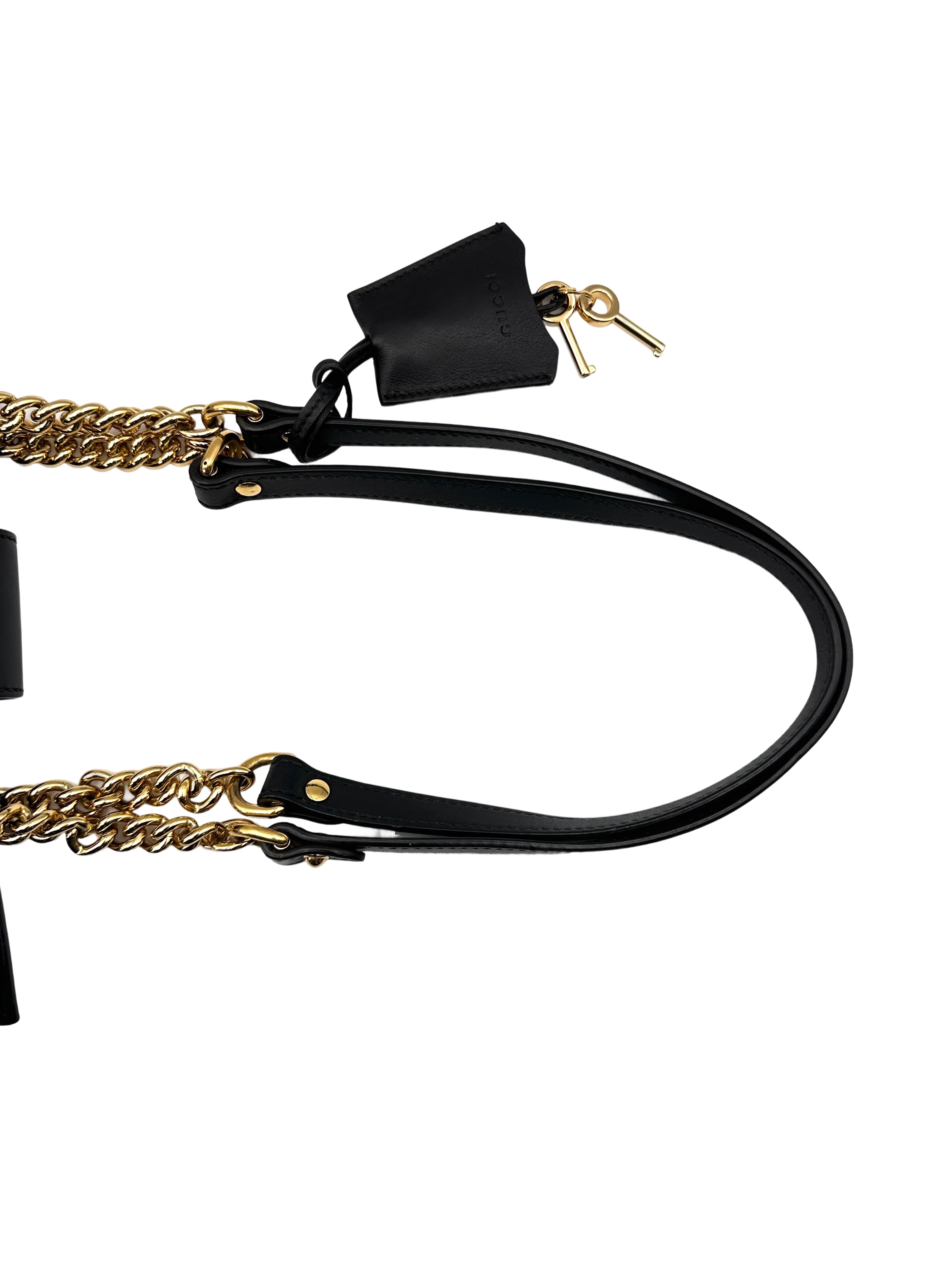 Gucci Padlock Black Guccissima Leather Chain Tote Bag GG772
