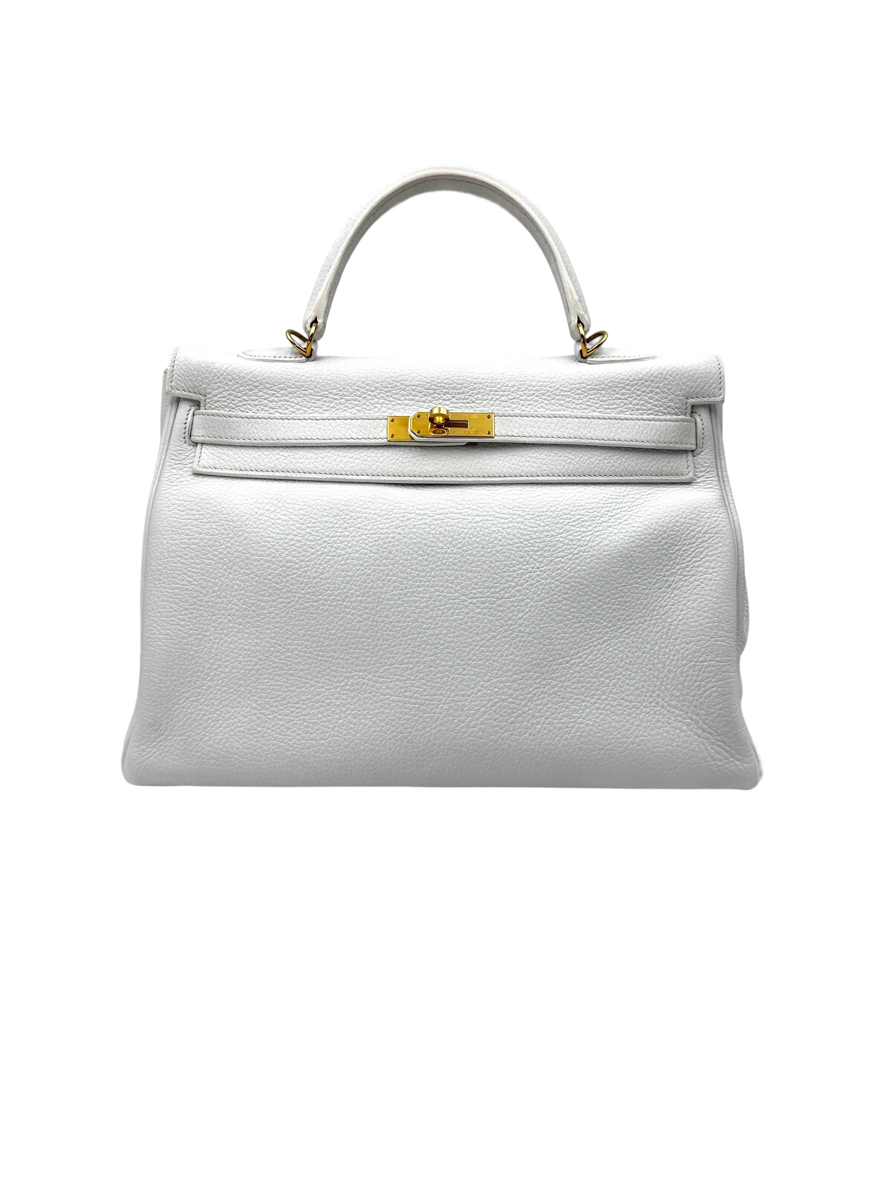 Hermes Kelly35 White Leather Handle Bag With Gold Hardware HR85