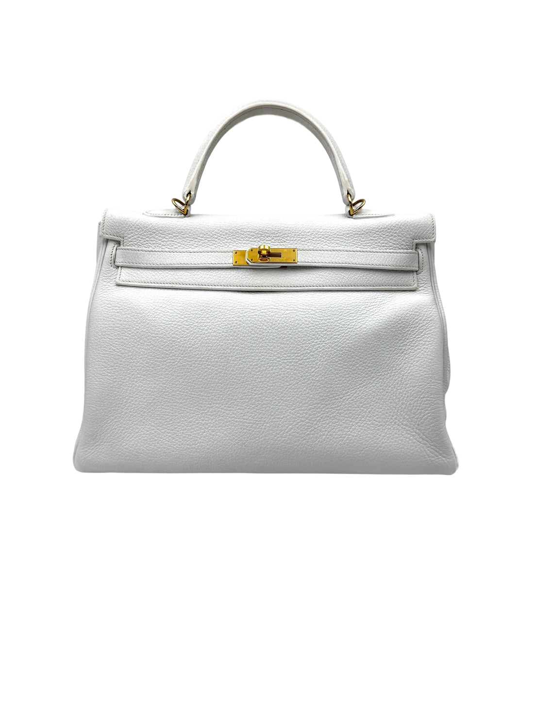 Hermes Kelly35 White Leather Handle Bag With Gold Hardware HR85