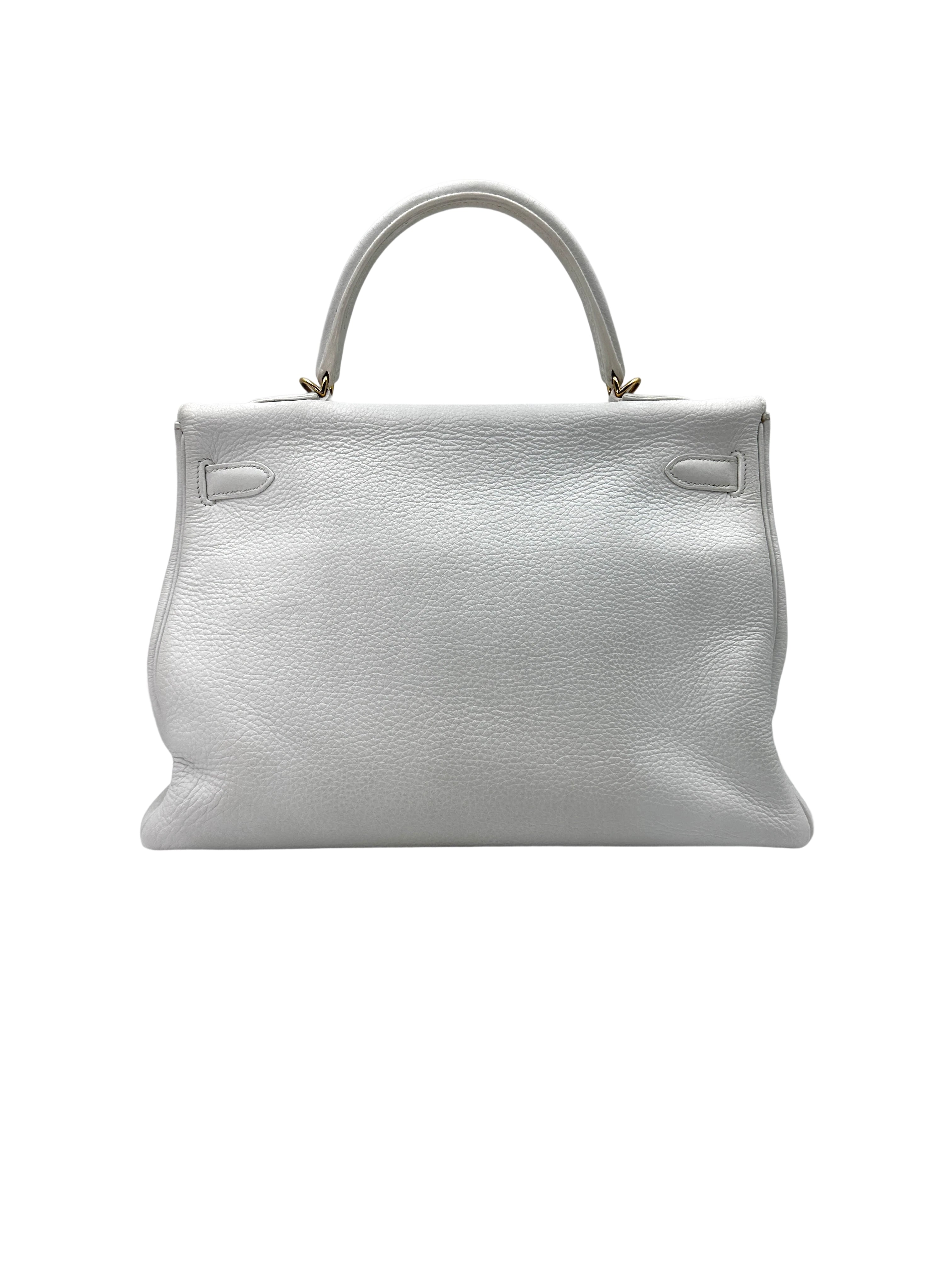 Hermes Kelly35 White Leather Handle Bag With Gold Hardware HR85