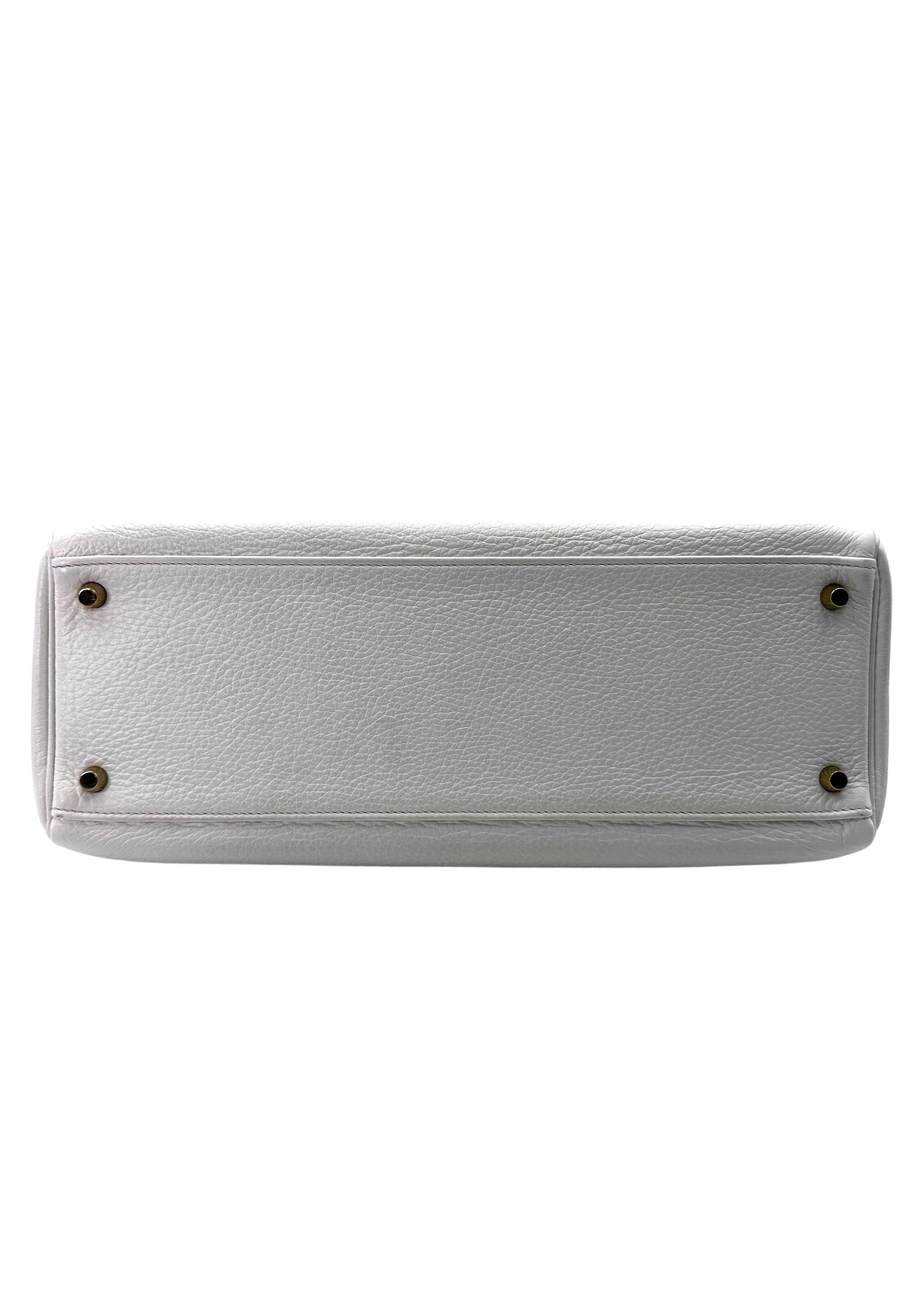 Hermes Kelly35 White Leather Handle Bag With Gold Hardware HR85