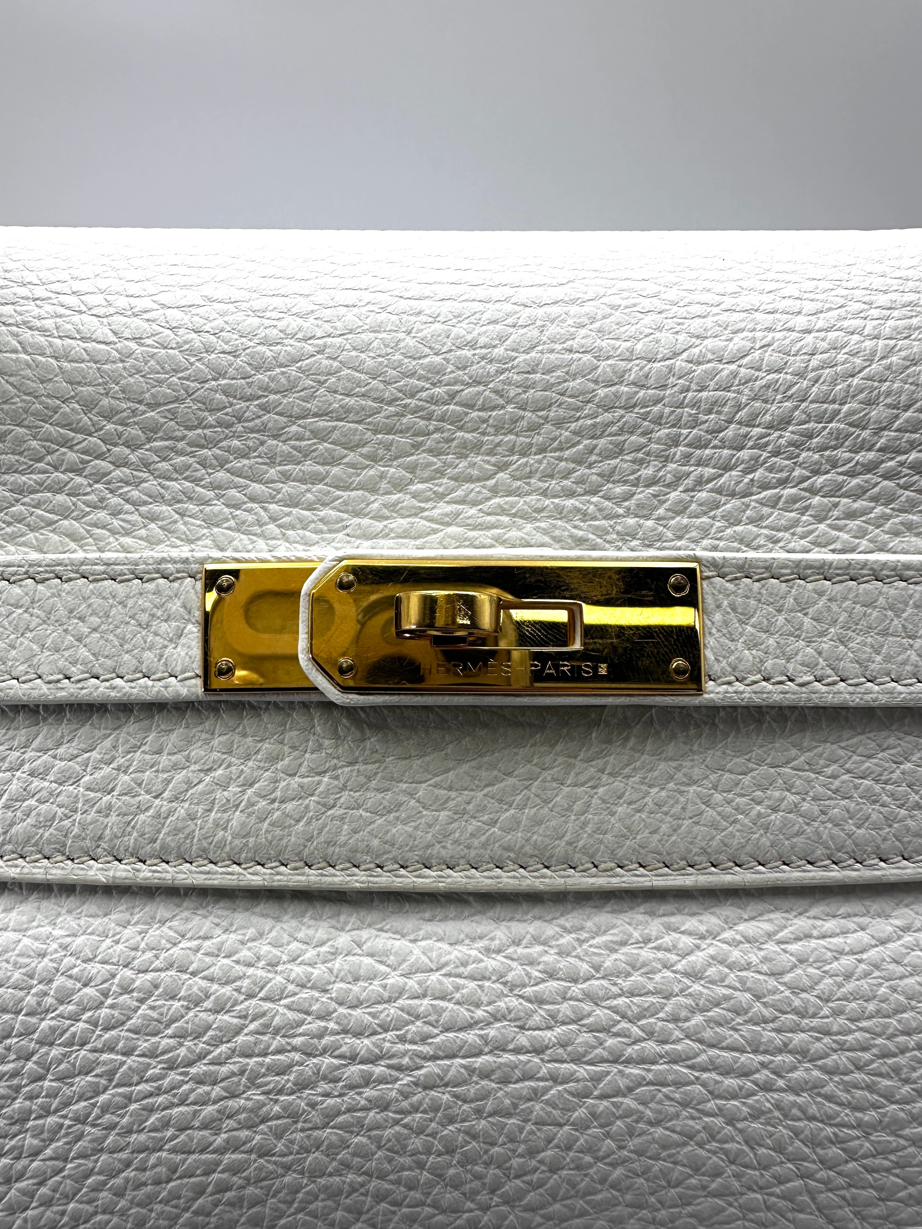 Hermes Kelly35 White Leather Handle Bag With Gold Hardware HR85