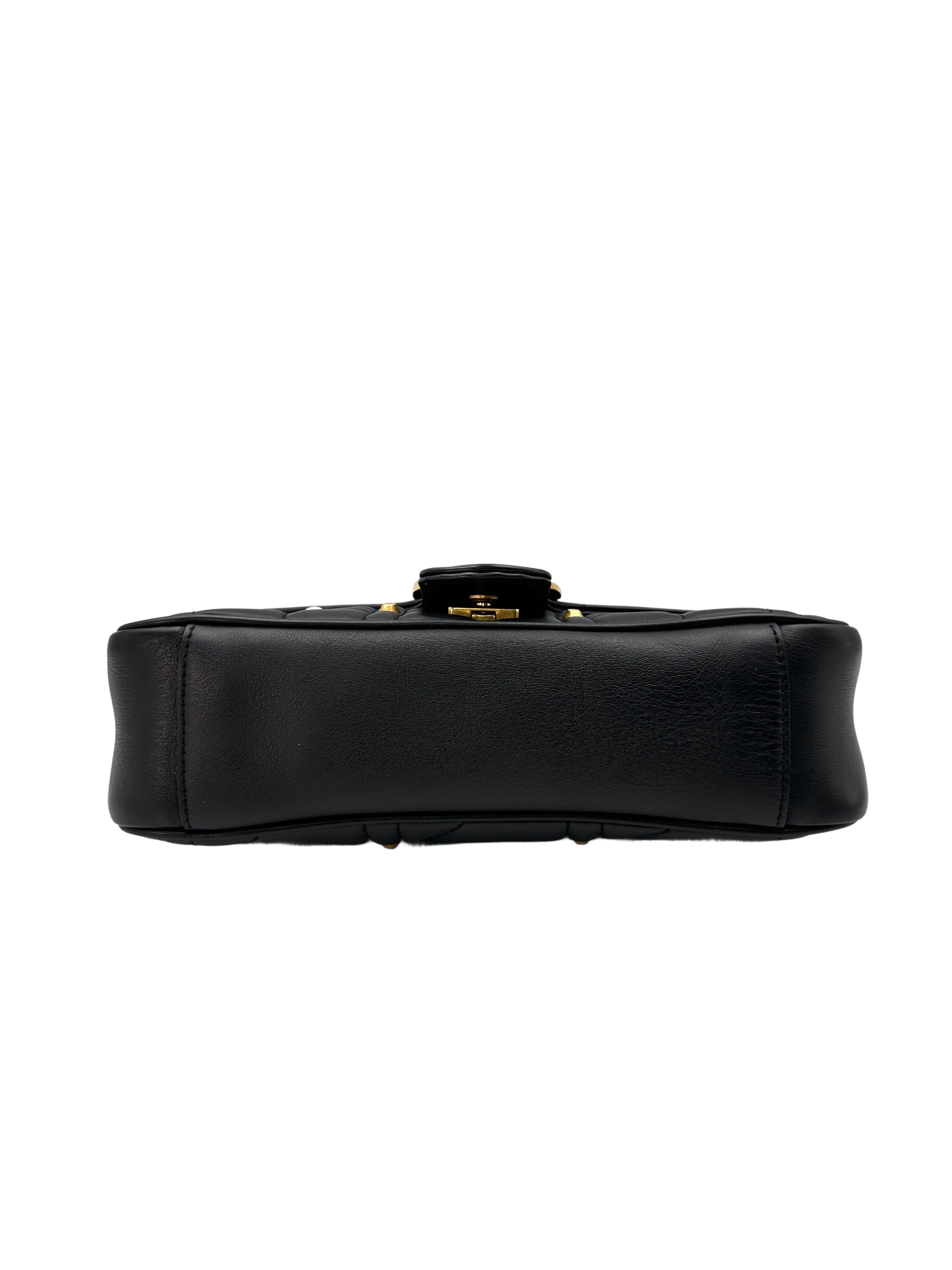 Gucci GG Marmont Pearl And Studded Embellished Black Quilted Leather Medium Size Shoulder Bag GG774