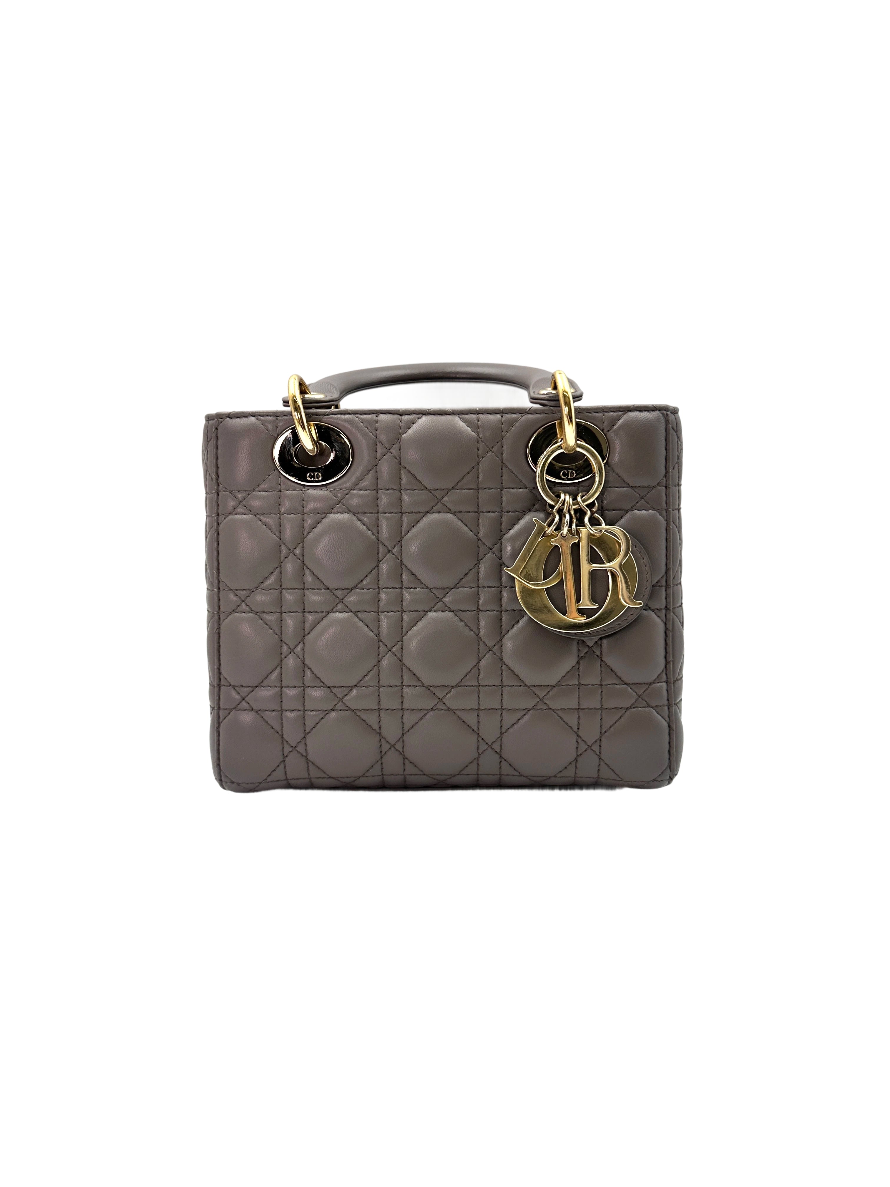 Christian Dior Lady Dior Grey Cannage Leather Handle Bag With Customizable Shoulder Strap DR581