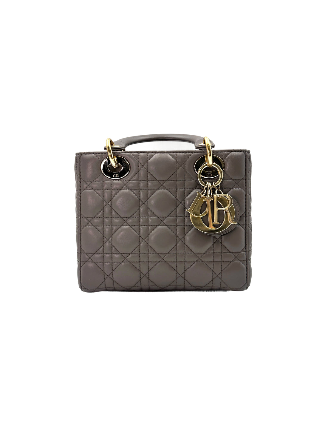 Christian Dior Lady Dior Grey Cannage Leather Handle Bag With Customizable Shoulder Strap DR581