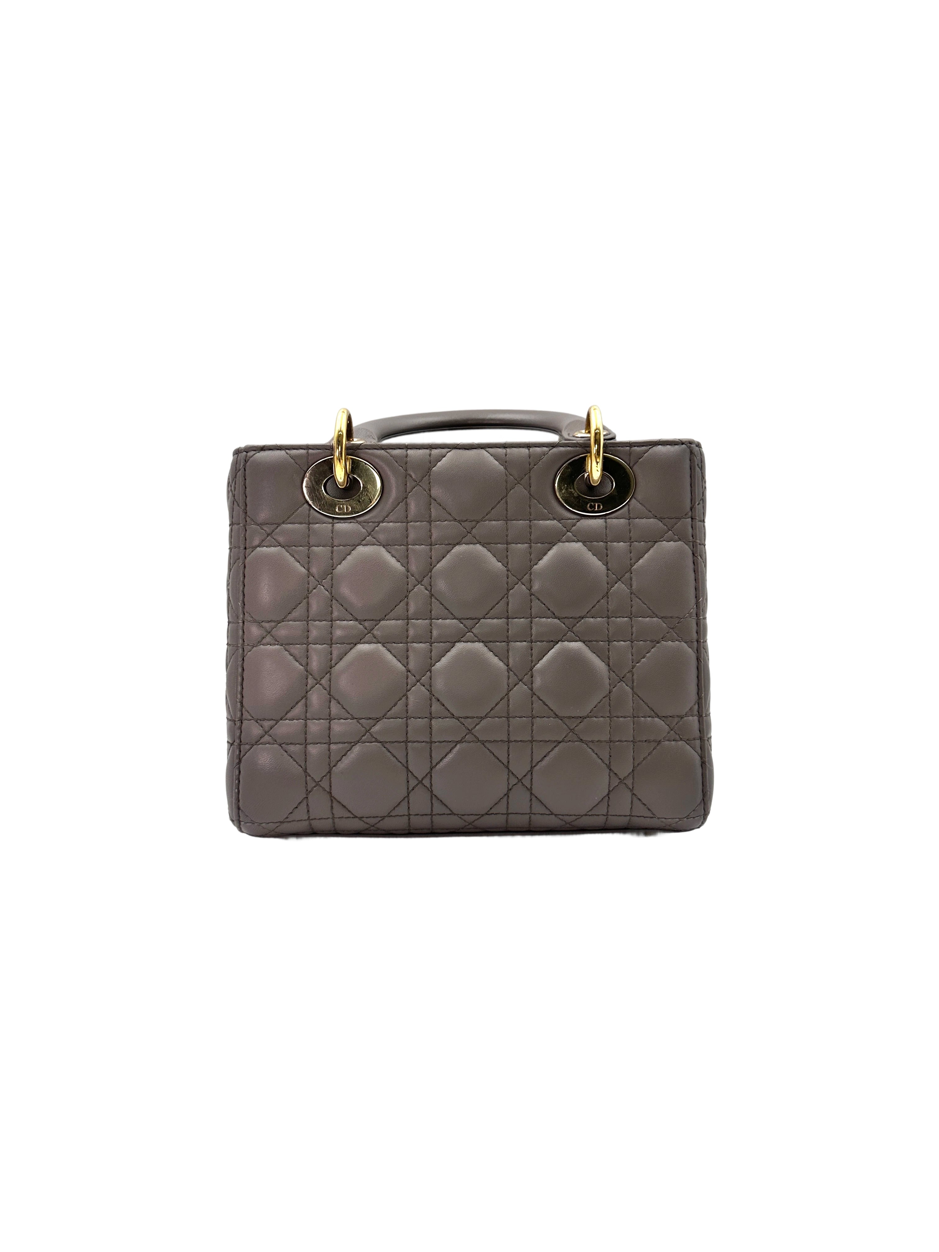 Christian Dior Lady Dior Grey Cannage Leather Handle Bag With Customizable Shoulder Strap DR581