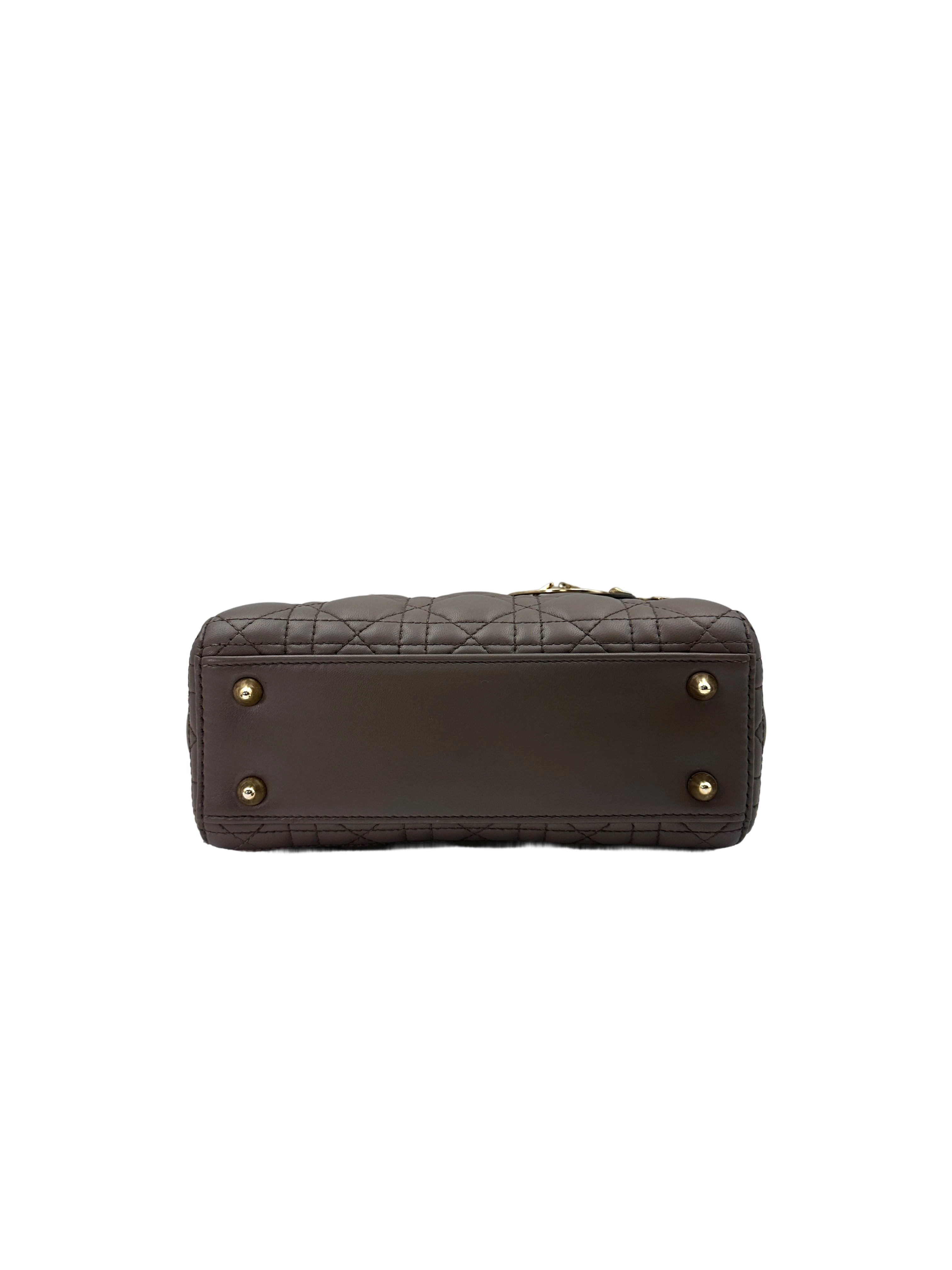 Christian Dior Lady Dior Grey Cannage Leather Handle Bag With Customizable Shoulder Strap DR581