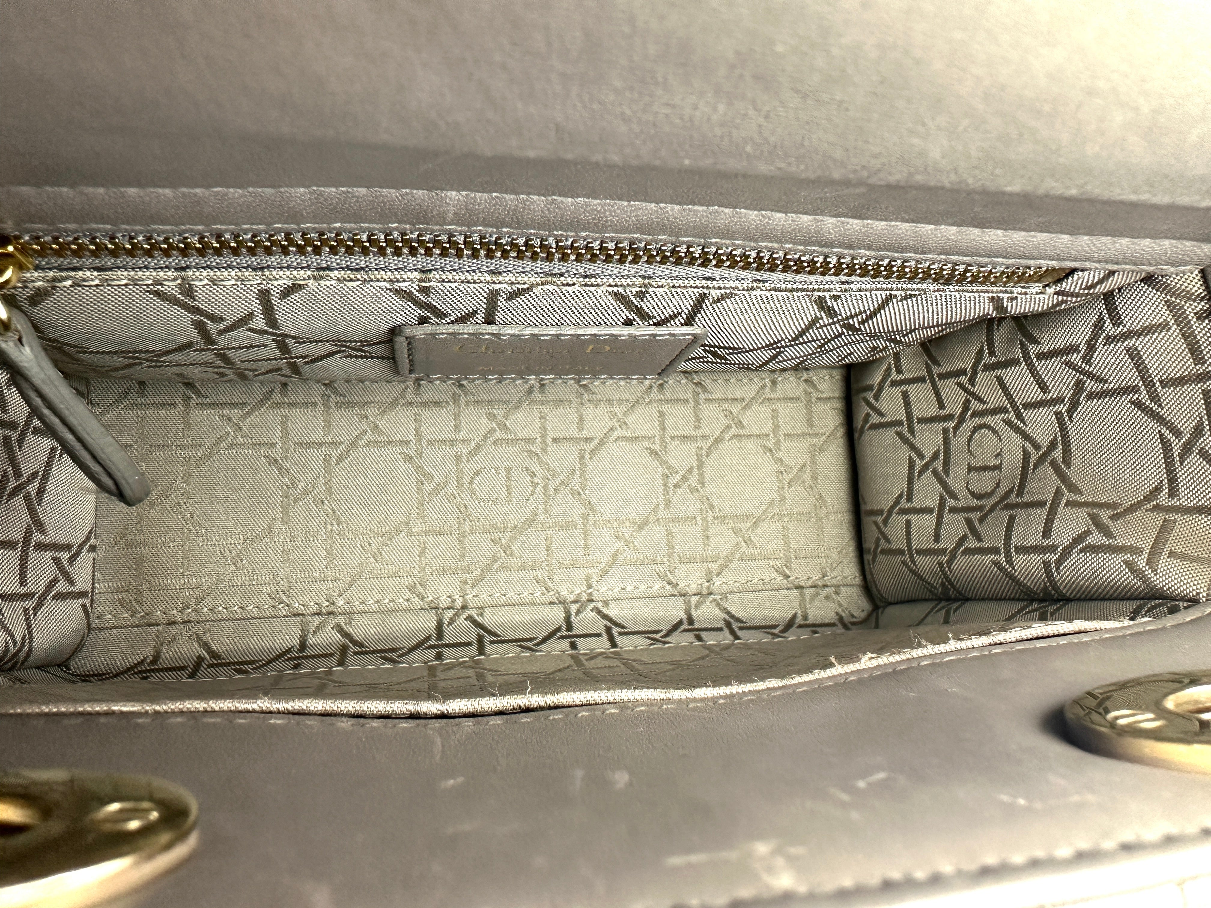 Christian Dior Lady Dior Grey Cannage Leather Handle Bag With Customizable Shoulder Strap DR581