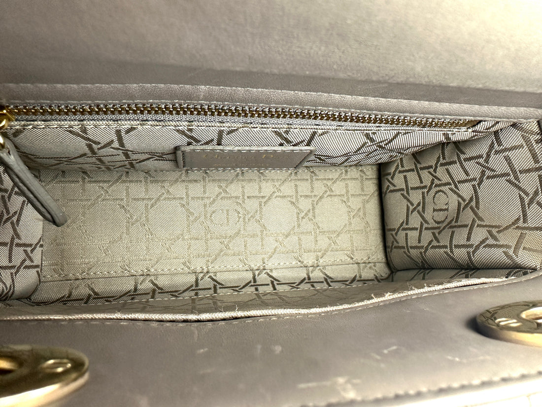 Christian Dior Lady Dior Grey Cannage Leather Handle Bag With Customizable Shoulder Strap DR581