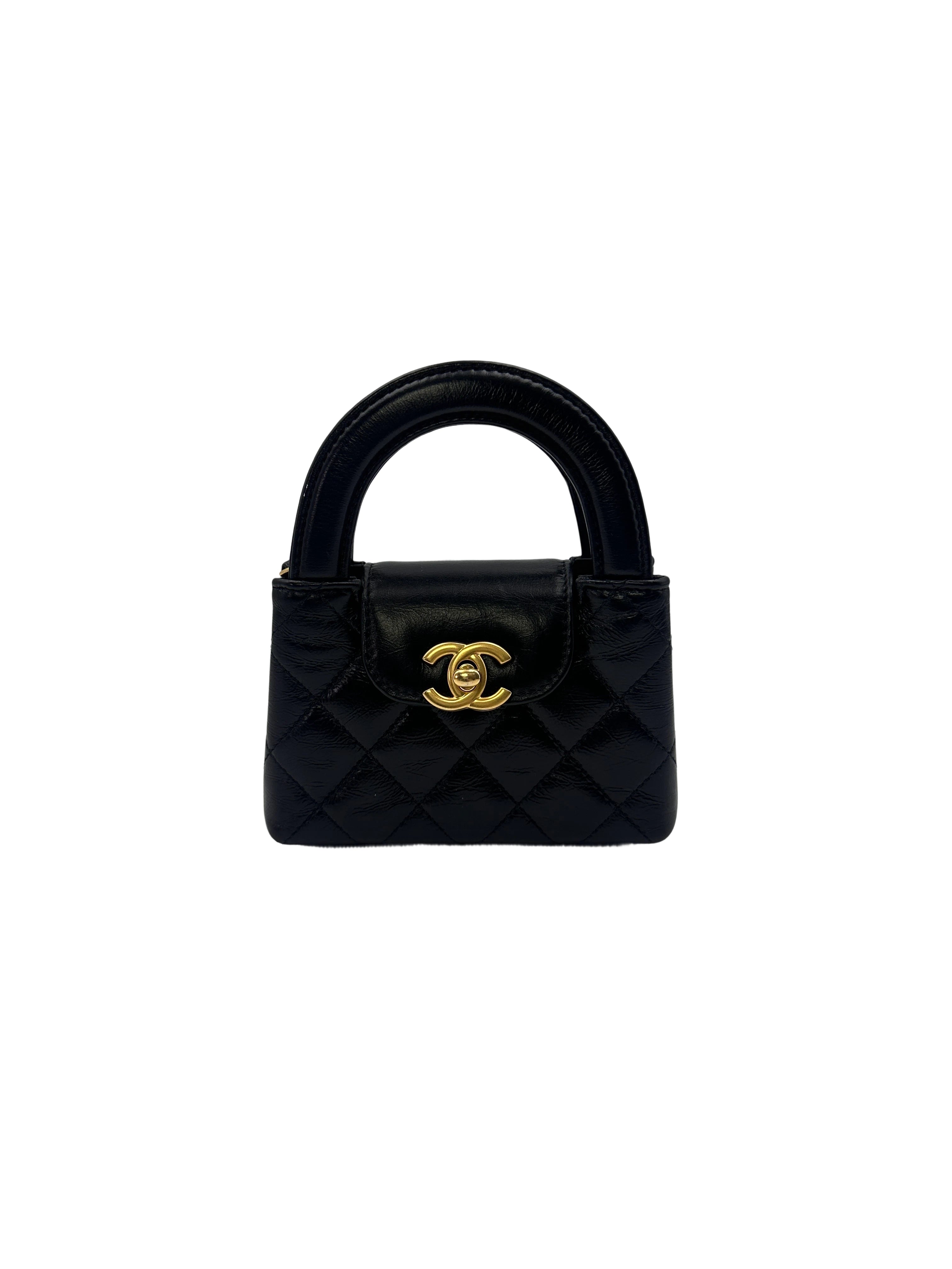 Chanel 24A Nano Kelly Black Quilted Leather Mini Handle Bag(HX***8K) IRIS091