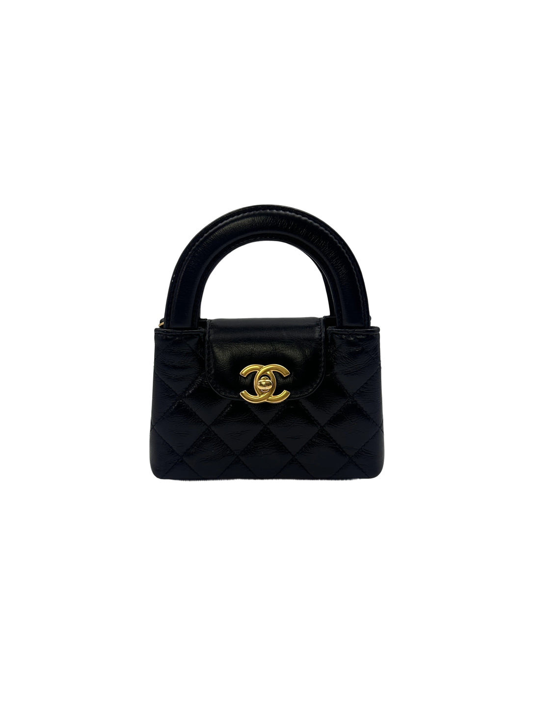 Chanel 24A Nano Kelly Black Quilted Leather Mini Handle Bag(HX***8K) IRIS091