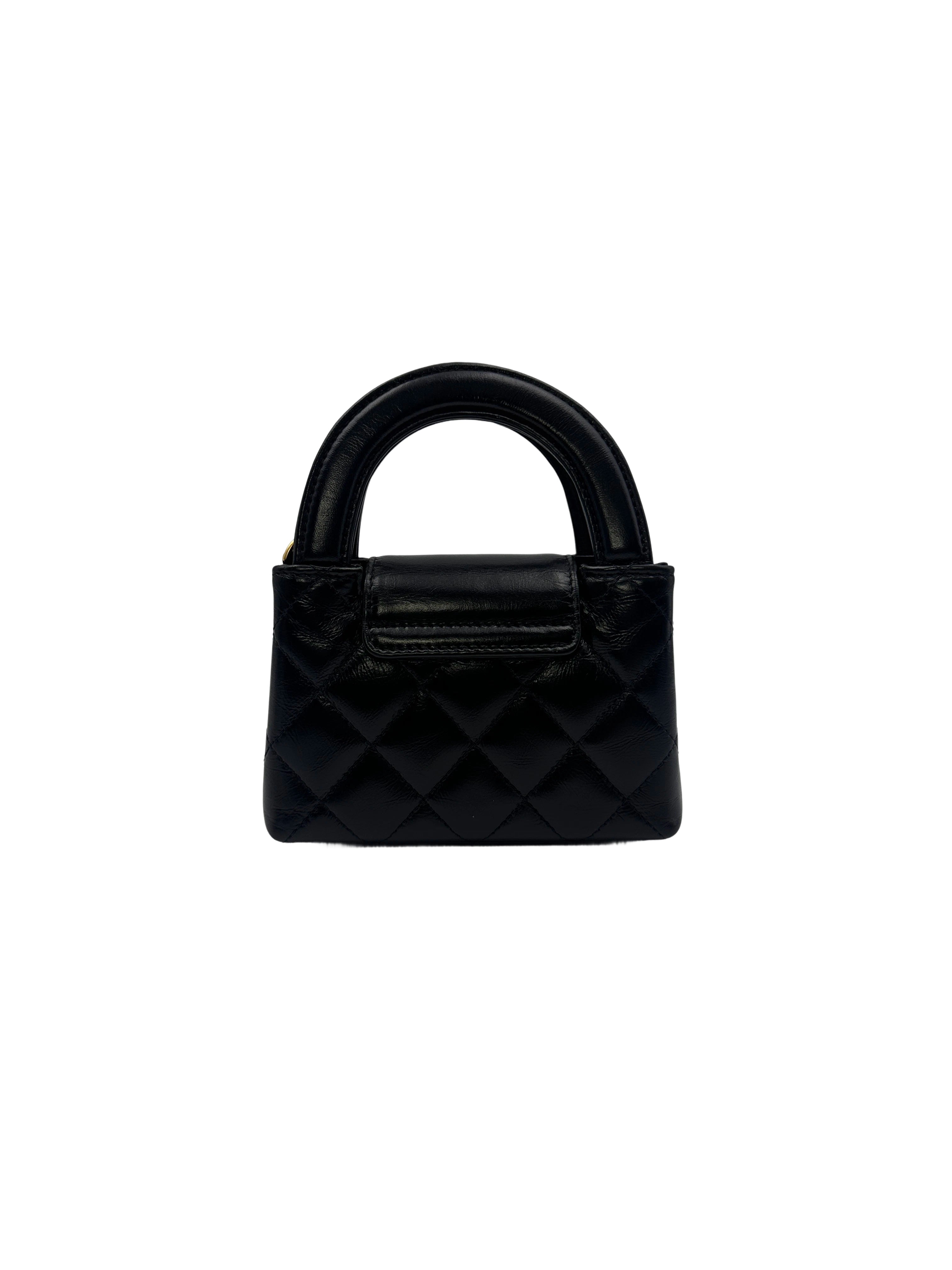 Chanel 24A Nano Kelly Black Quilted Leather Mini Handle Bag(HX***8K) IRIS091