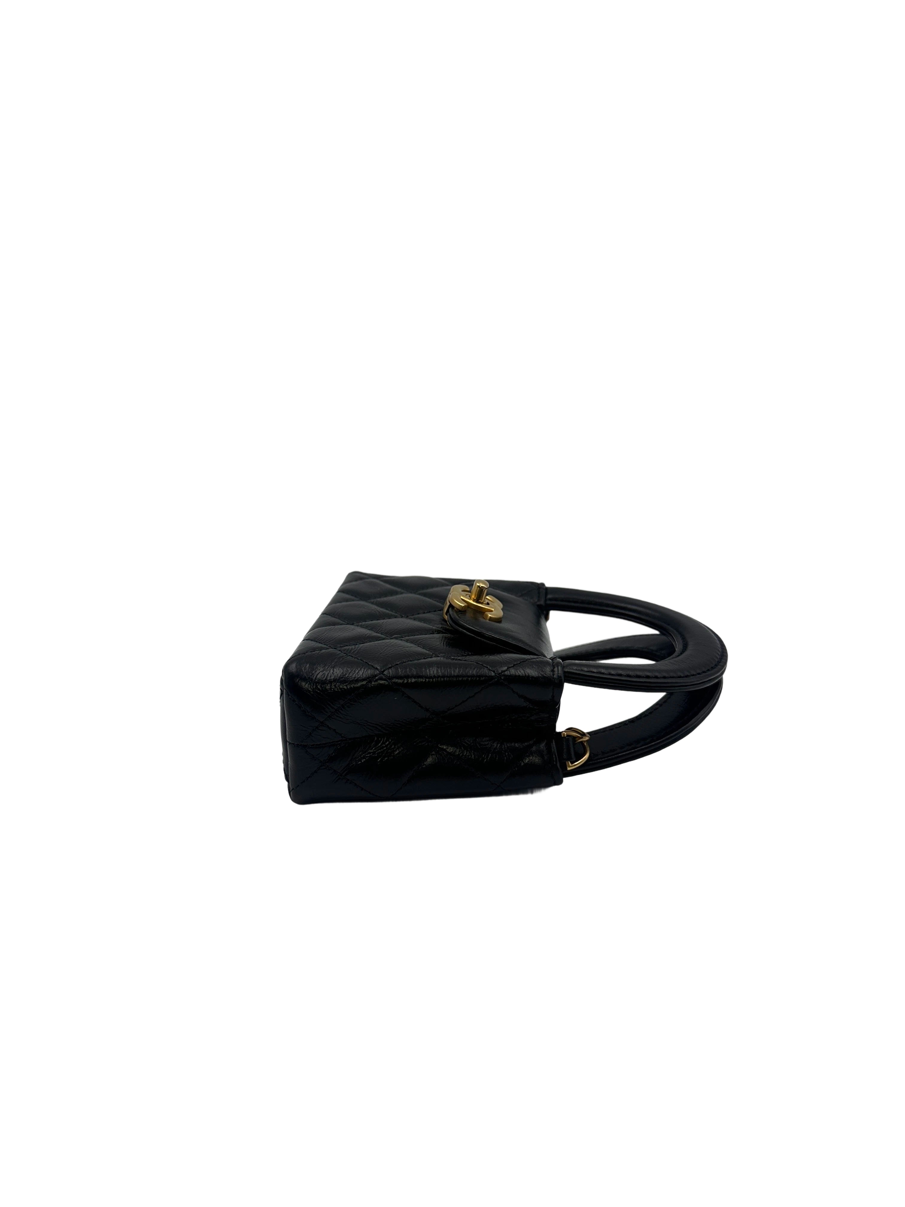 Chanel 24A Nano Kelly Black Quilted Leather Mini Handle Bag(HX***8K) IRIS091