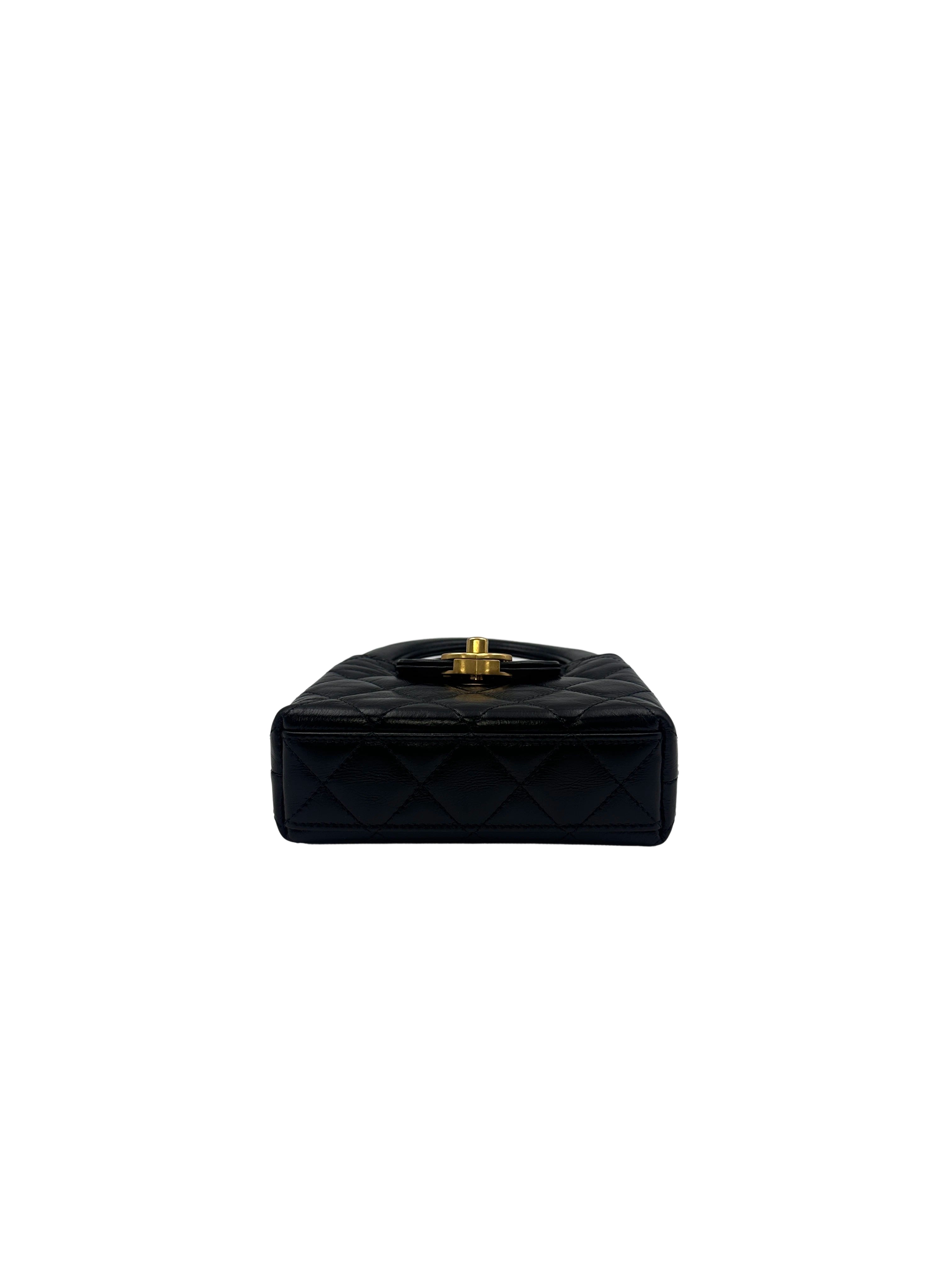 Chanel 24A Nano Kelly Black Quilted Leather Mini Handle Bag(HX***8K) IRIS091