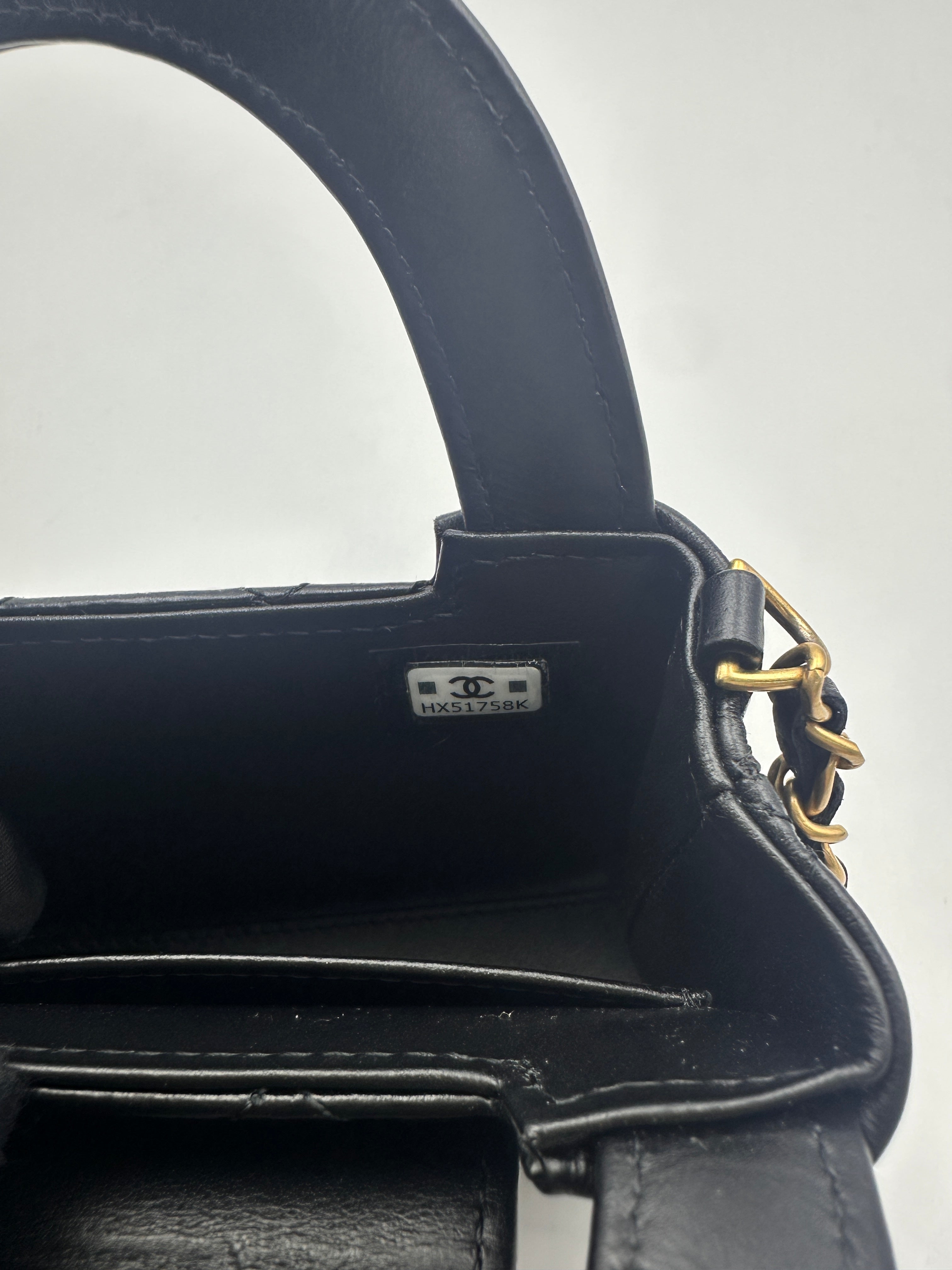 Chanel 24A Nano Kelly Black Quilted Leather Mini Handle Bag(HX***8K) IRIS091