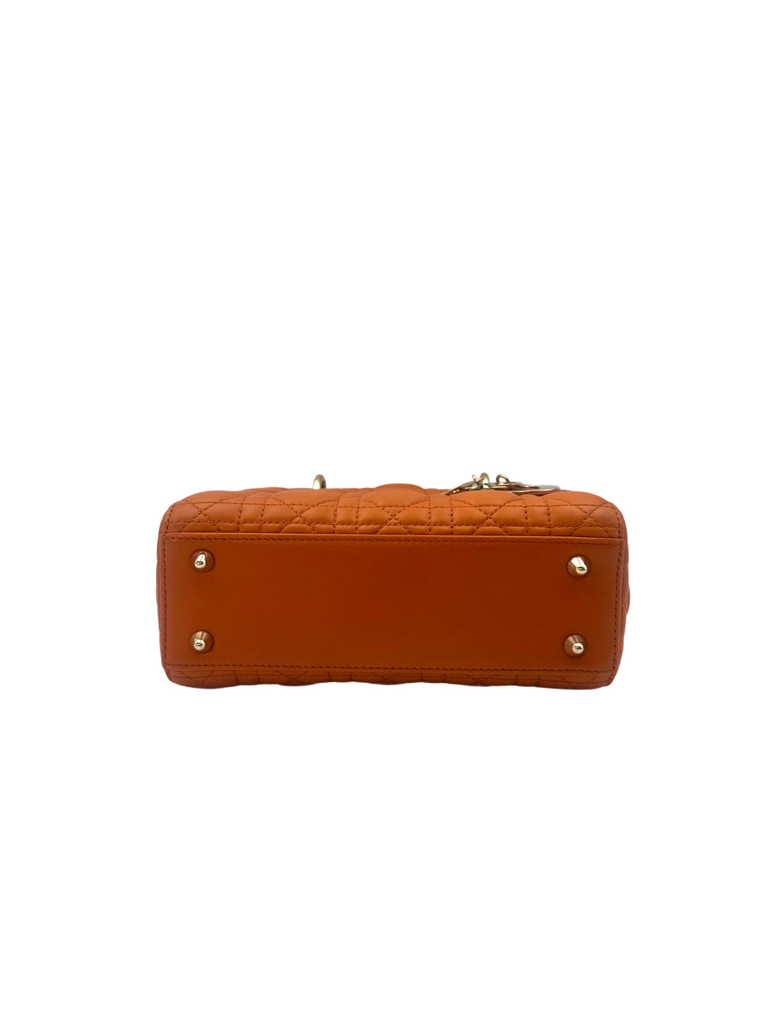 Christian Dior Lady Dior Orange Cannage Leather Handle Bag With Gold Charms DR585