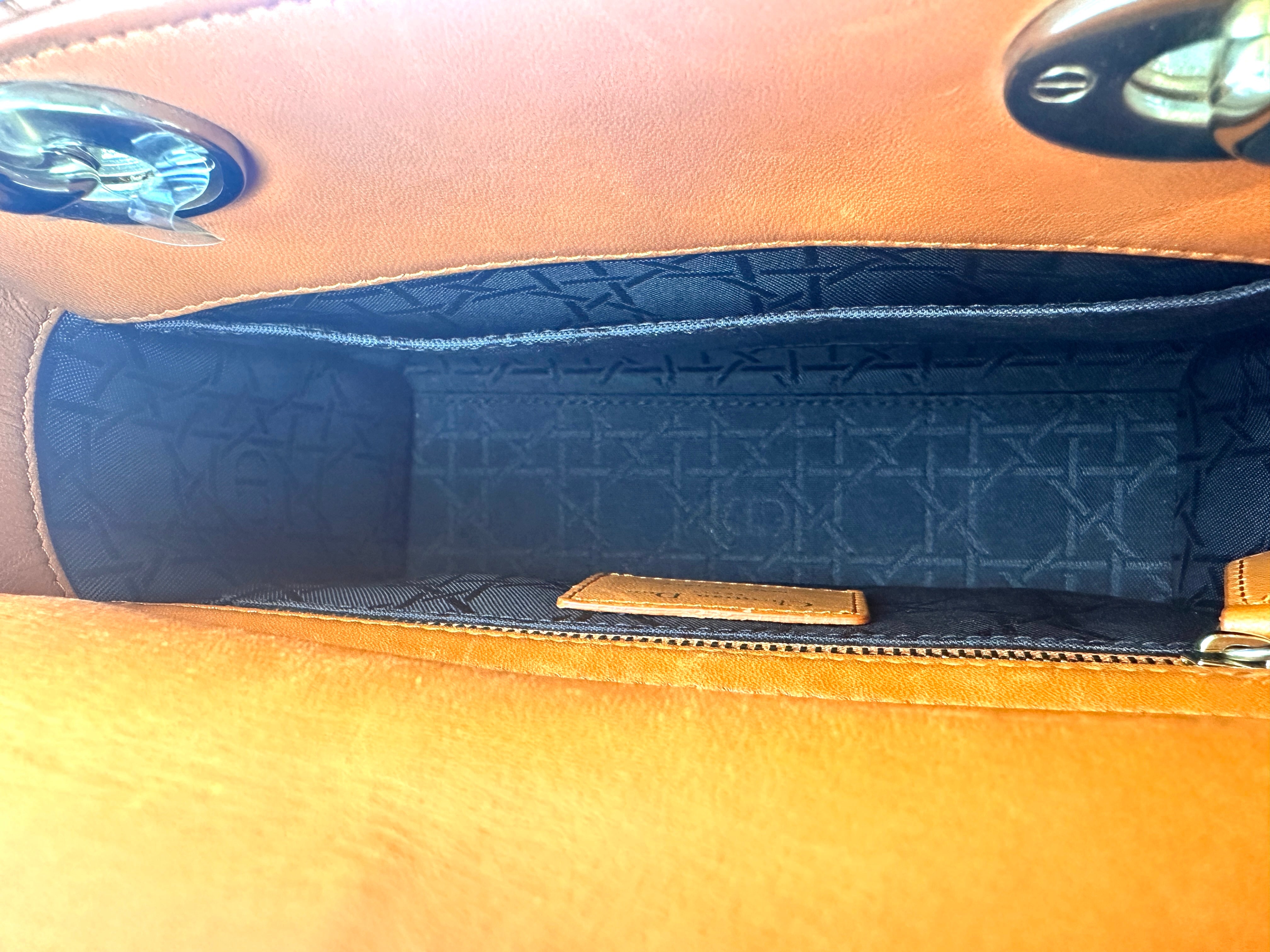 Christian Dior Lady Dior Orange Cannage Leather Handle Bag With Gold Charms DR585