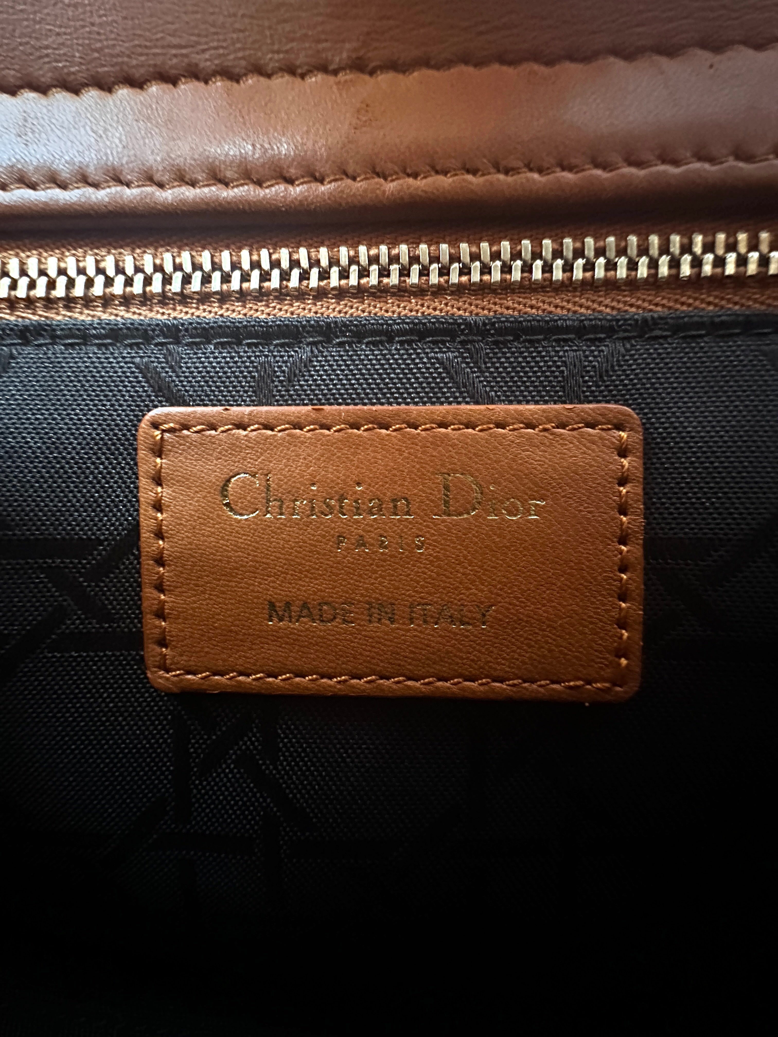 Christian Dior Lady Dior Orange Cannage Leather Handle Bag With Gold Charms DR585