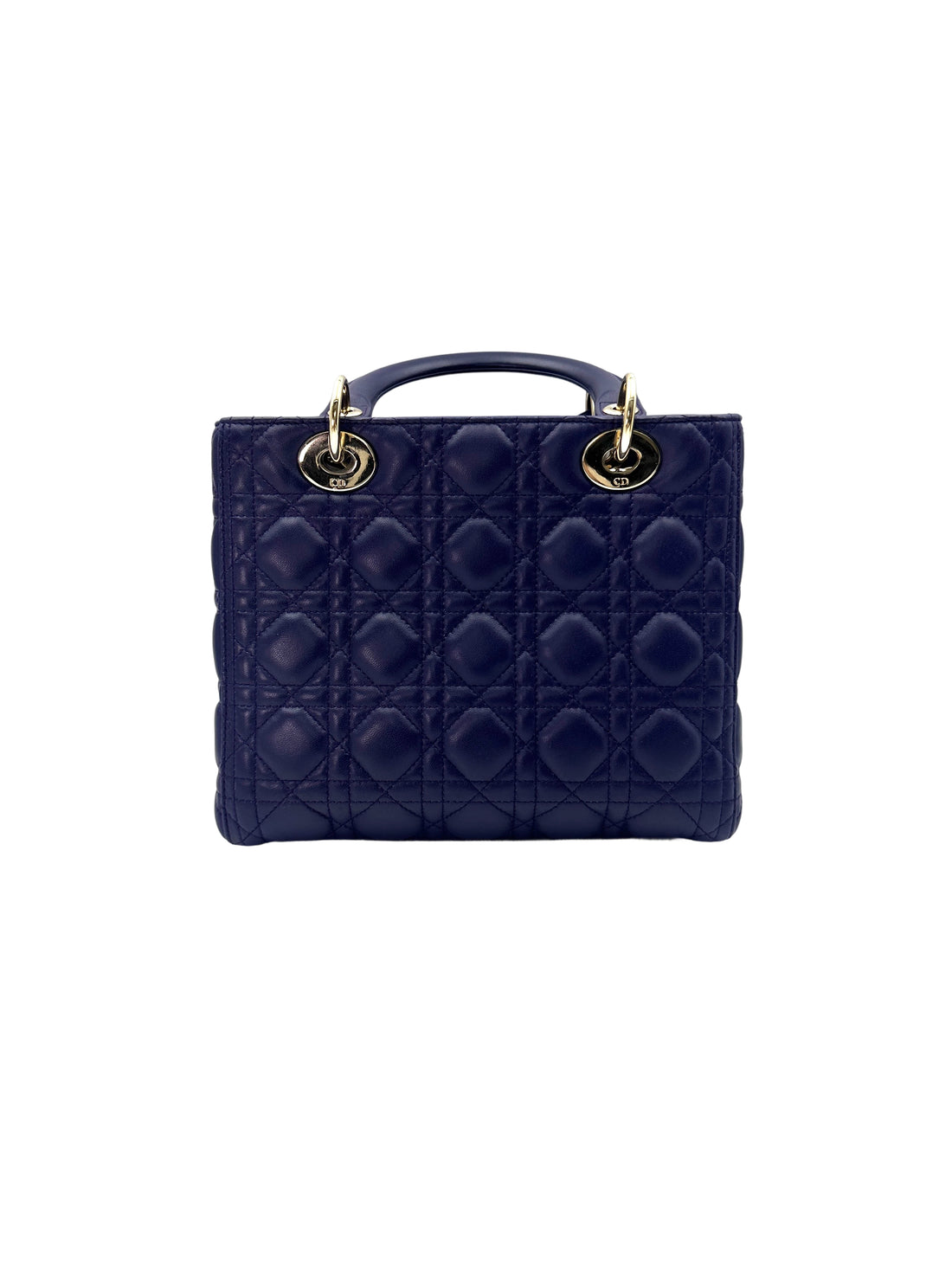 Christian Dior Lady Dior Blue Cannage Leather Handle Bag With Gold Charms DR586