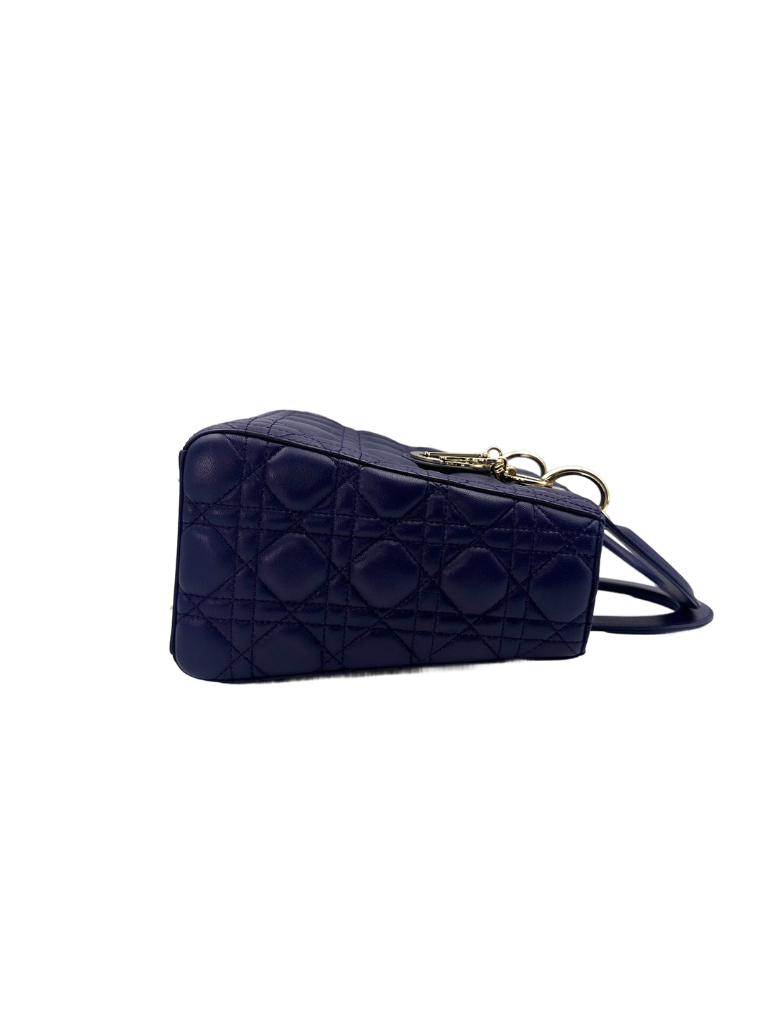 Christian Dior Lady Dior Blue Cannage Leather Handle Bag With Gold Charms DR586
