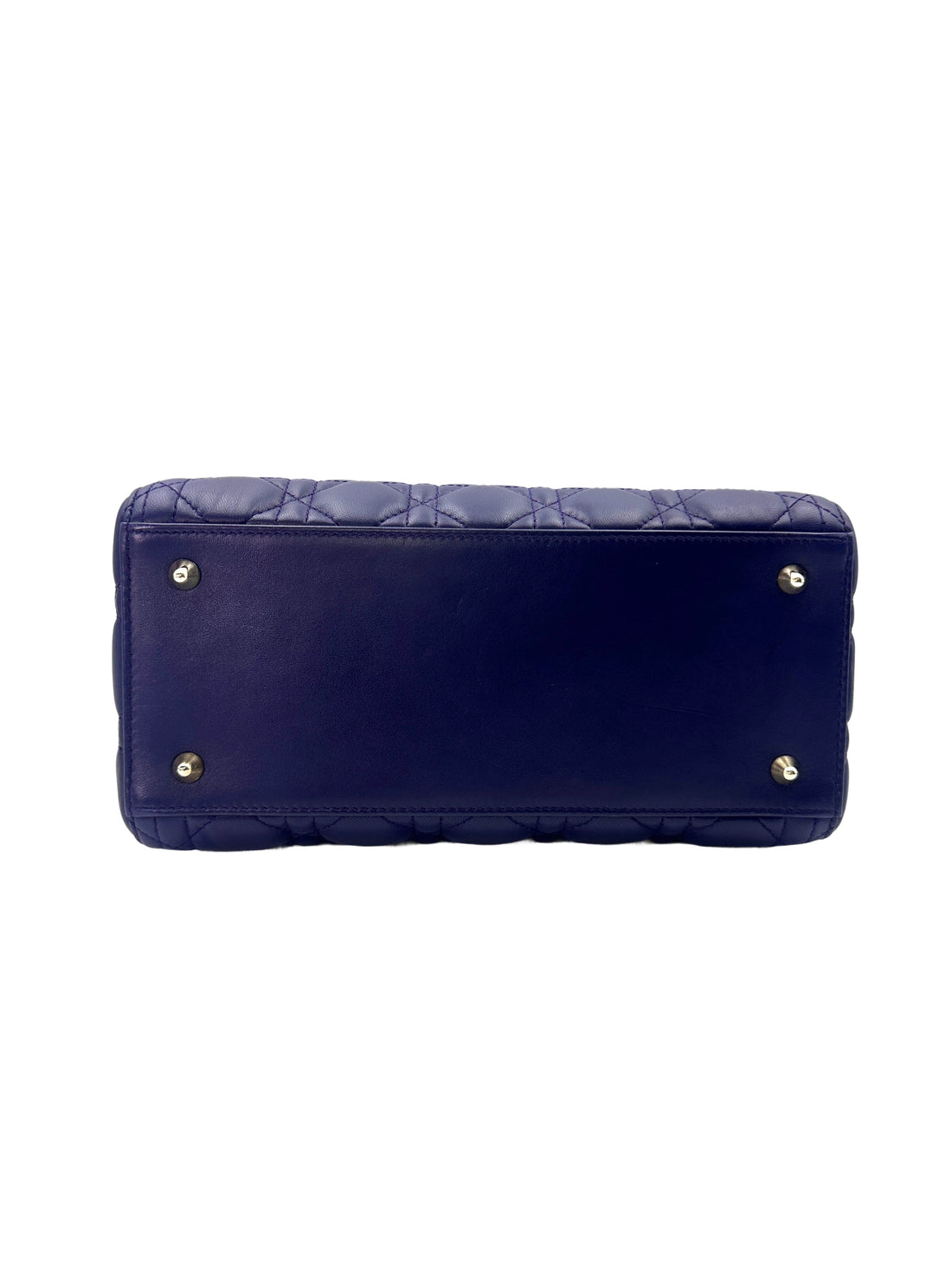 Christian Dior Lady Dior Blue Cannage Leather Handle Bag With Gold Charms DR586