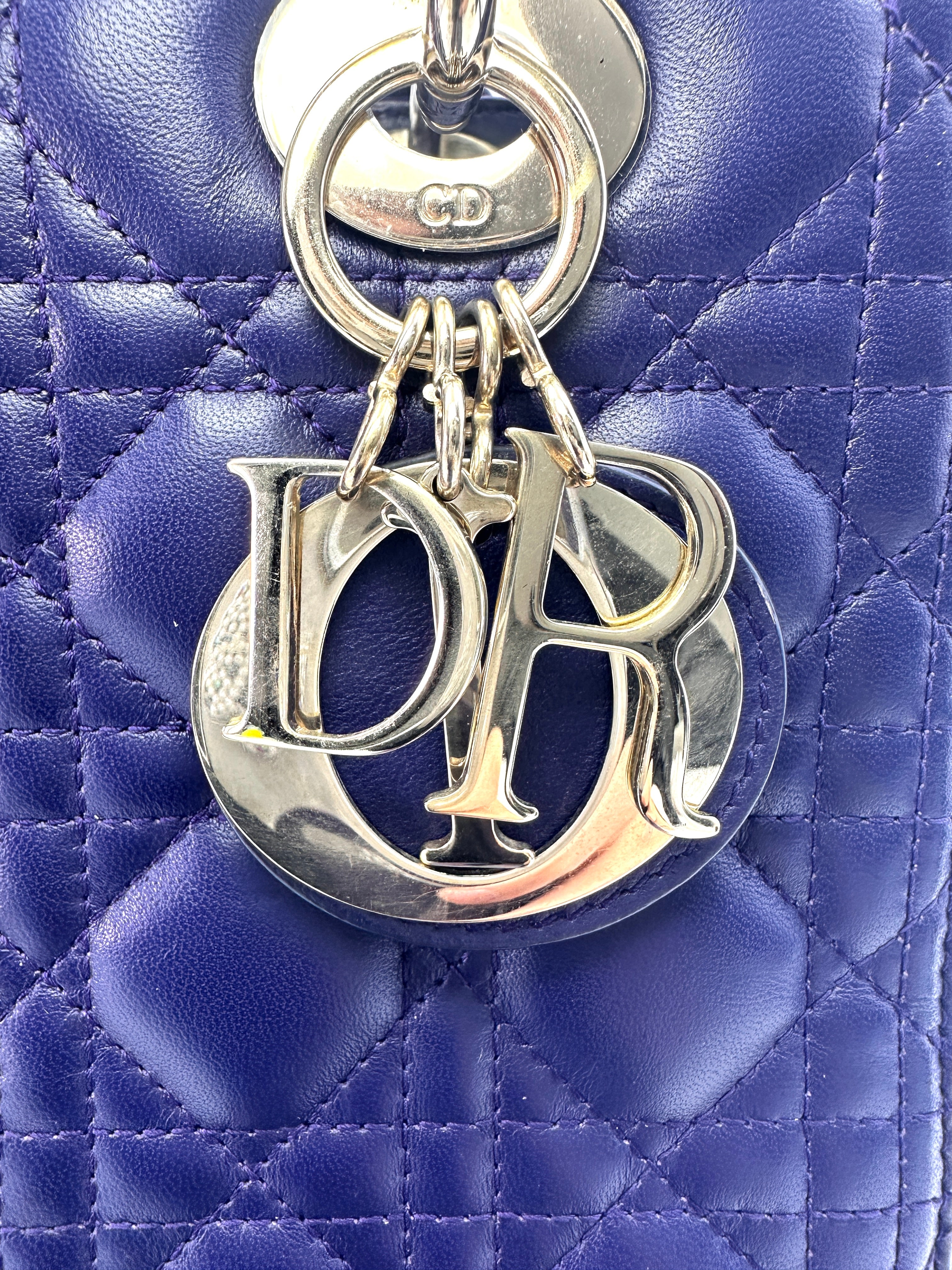 Christian Dior Lady Dior Blue Cannage Leather Handle Bag With Gold Charms DR586