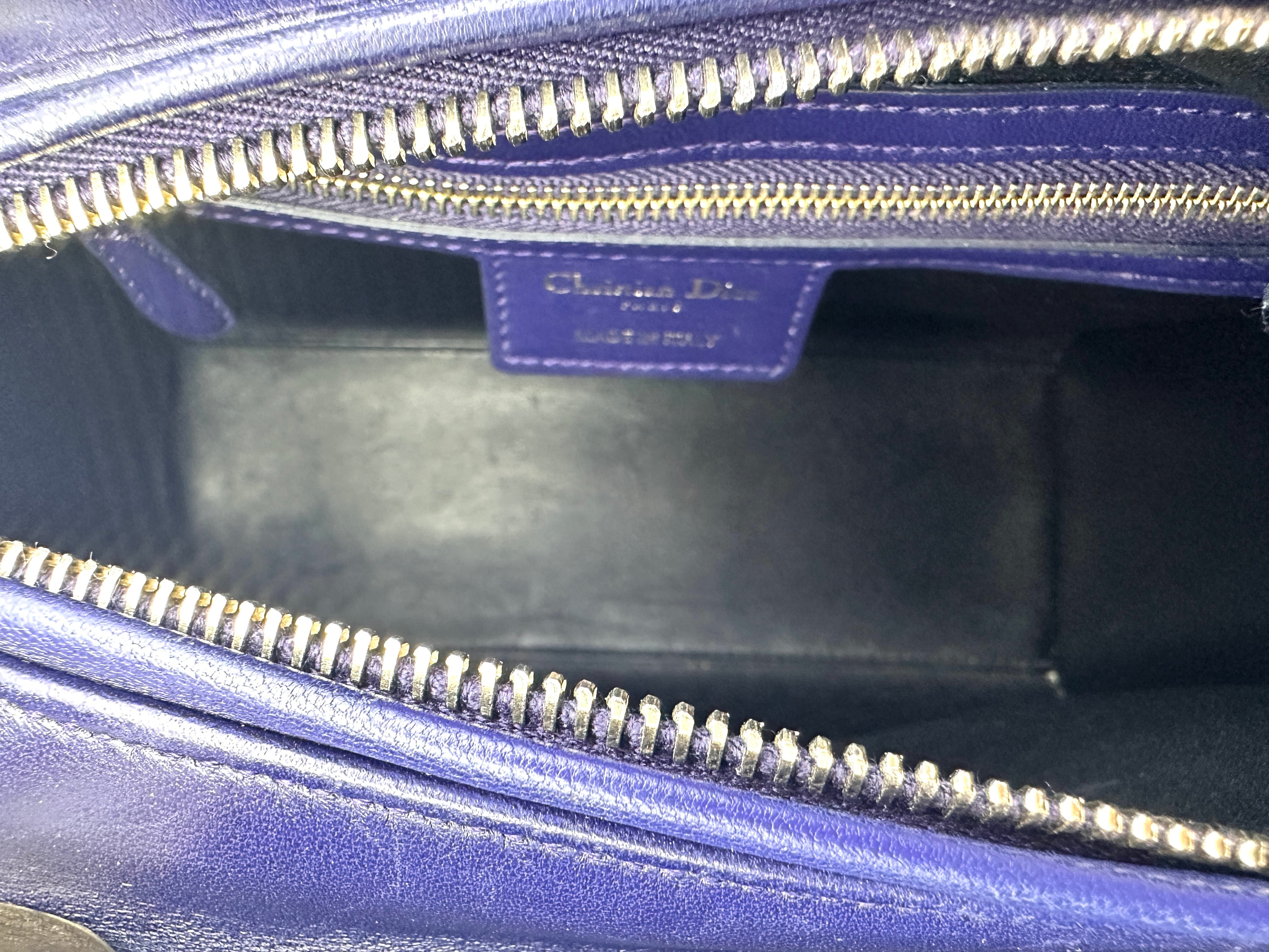 Christian Dior Lady Dior Blue Cannage Leather Handle Bag With Gold Charms DR586