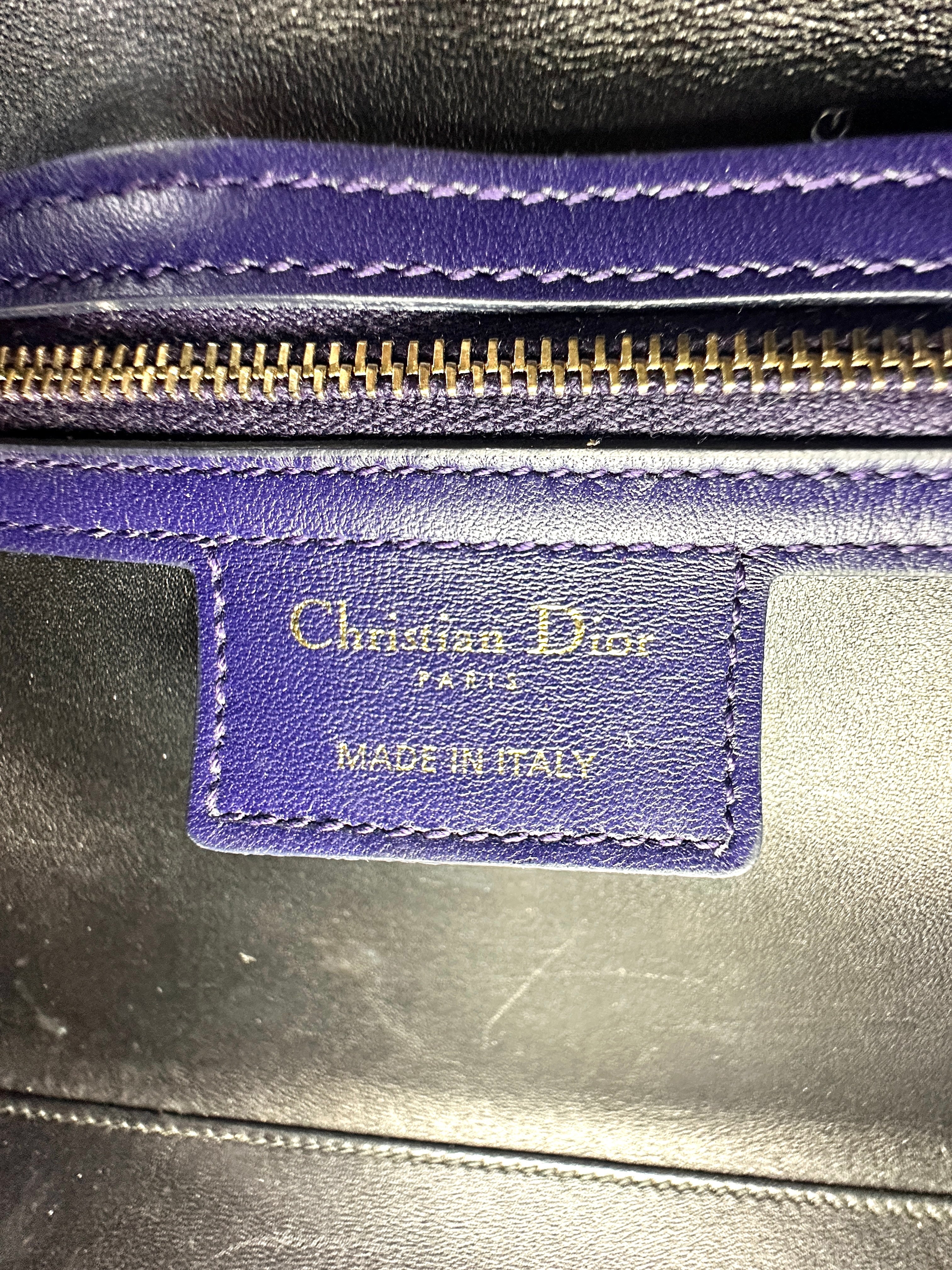 Christian Dior Lady Dior Blue Cannage Leather Handle Bag With Gold Charms DR586