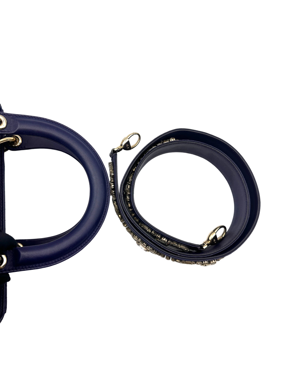 Christian Dior Lady Dior Blue Cannage Leather Handle Bag With Gold Charms DR586