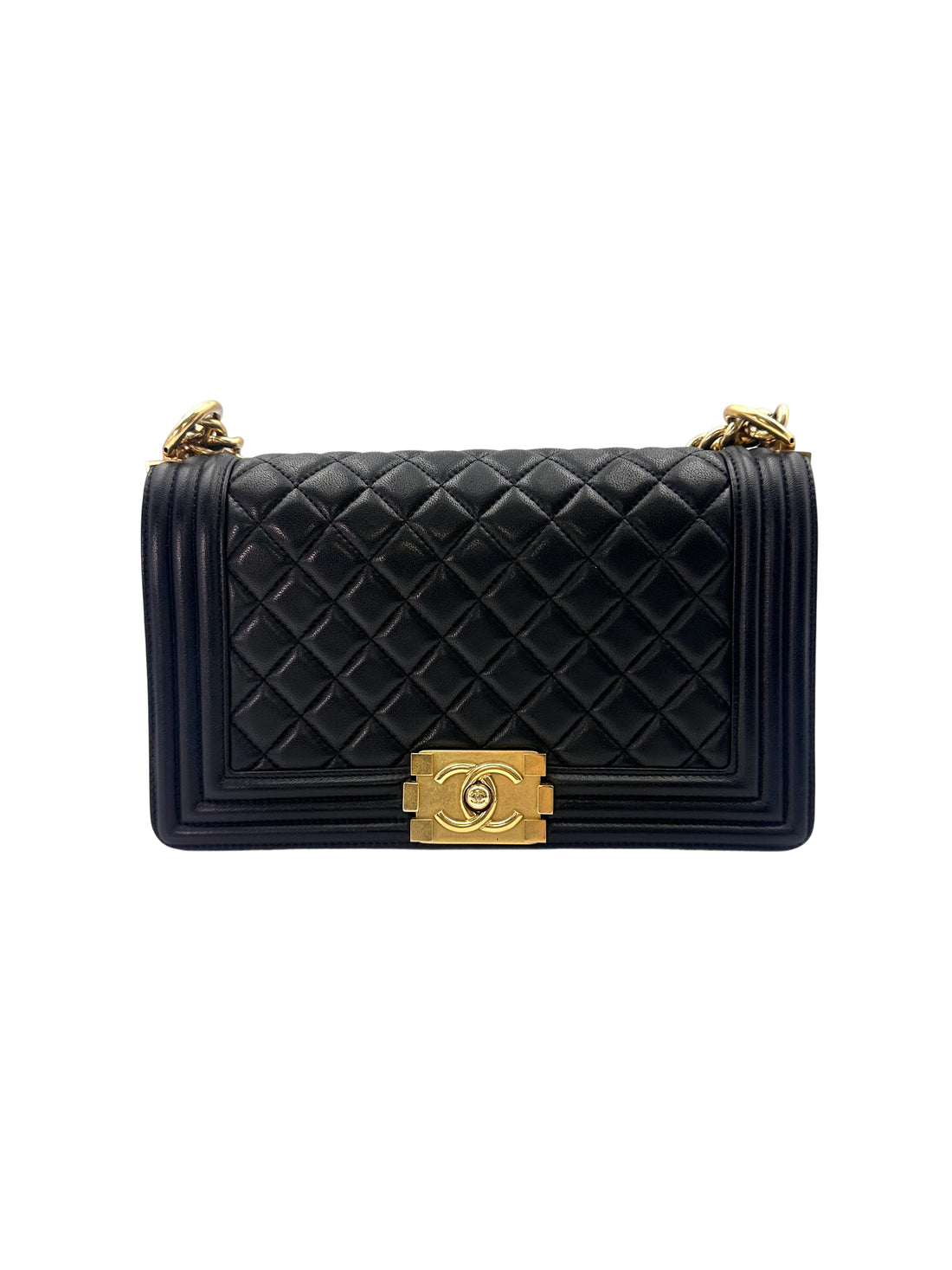 Chanel LeBoy Black Quilted Leather Flap Bag With Gold Buckle(23***13) LV2238