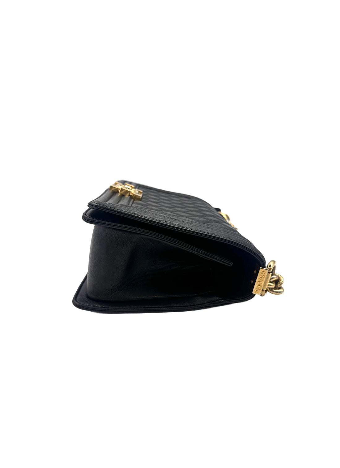 Chanel LeBoy Black Quilted Leather Flap Bag With Gold Buckle(23***13) LV2238