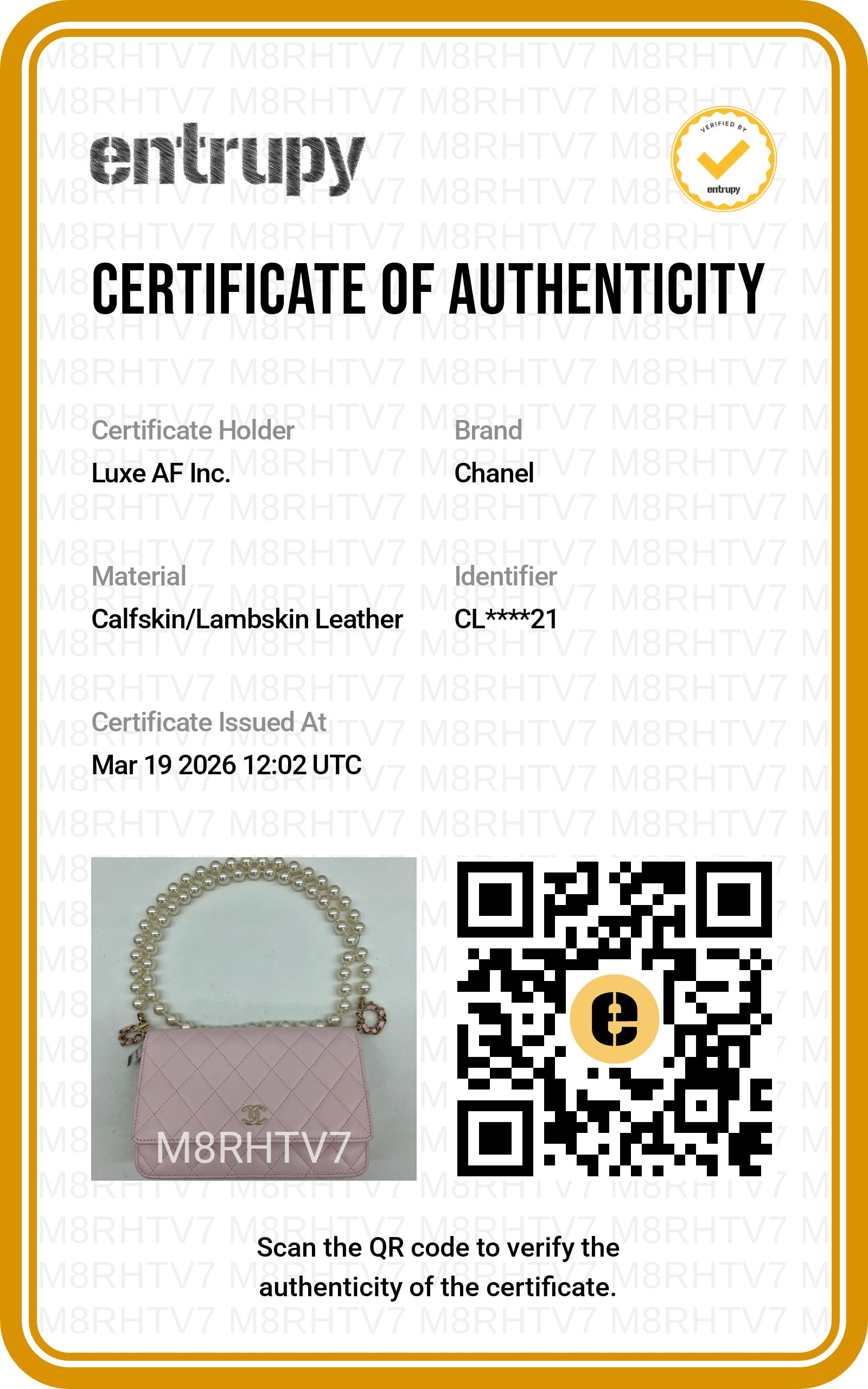 Chanel 22P Pink Quilted Leather Wallet On Chain With Pearl Chain(CL***21) CC1596