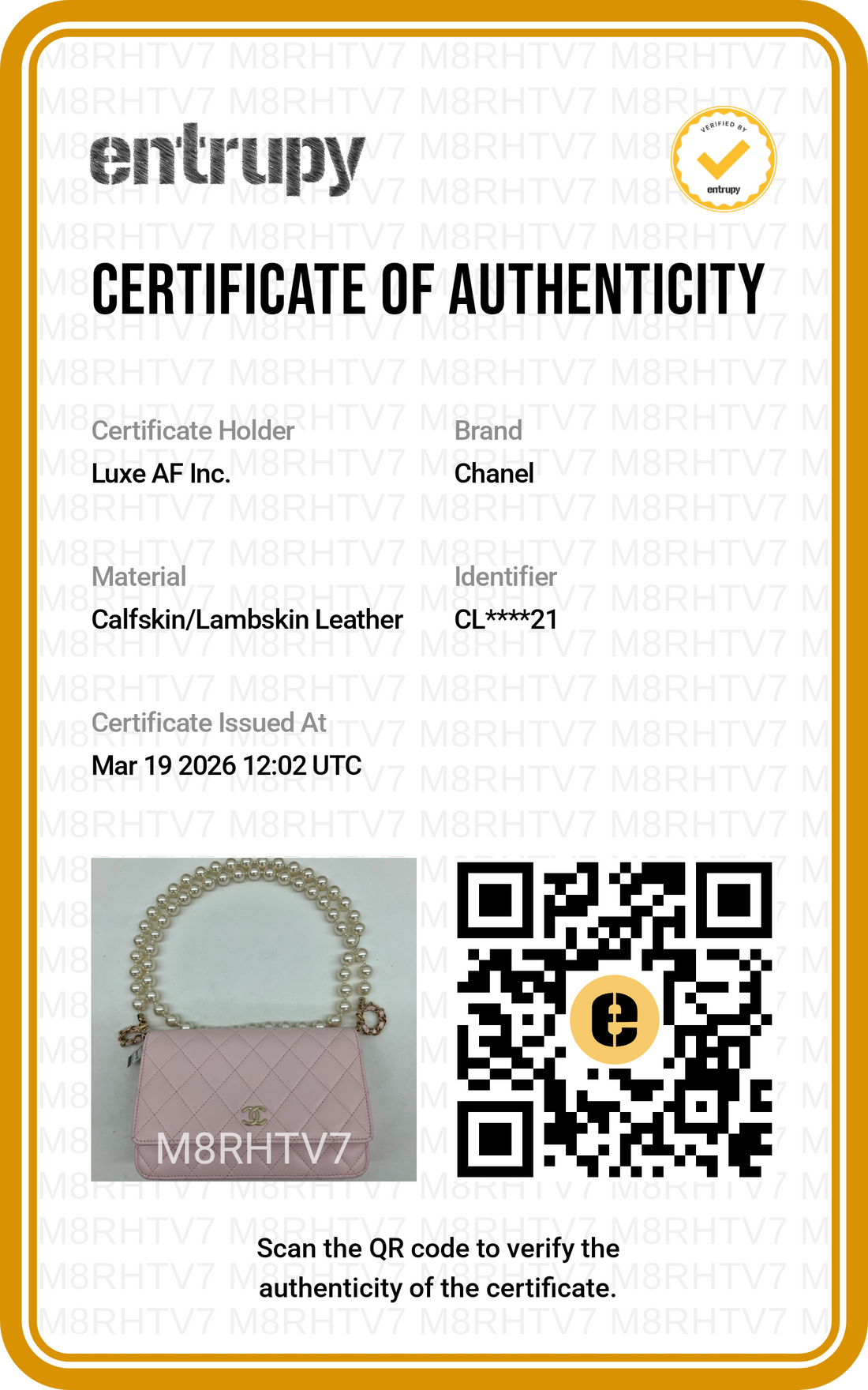 Chanel 22P Pink Quilted Leather Wallet On Chain With Pearl Chain(CL***21) CC1596