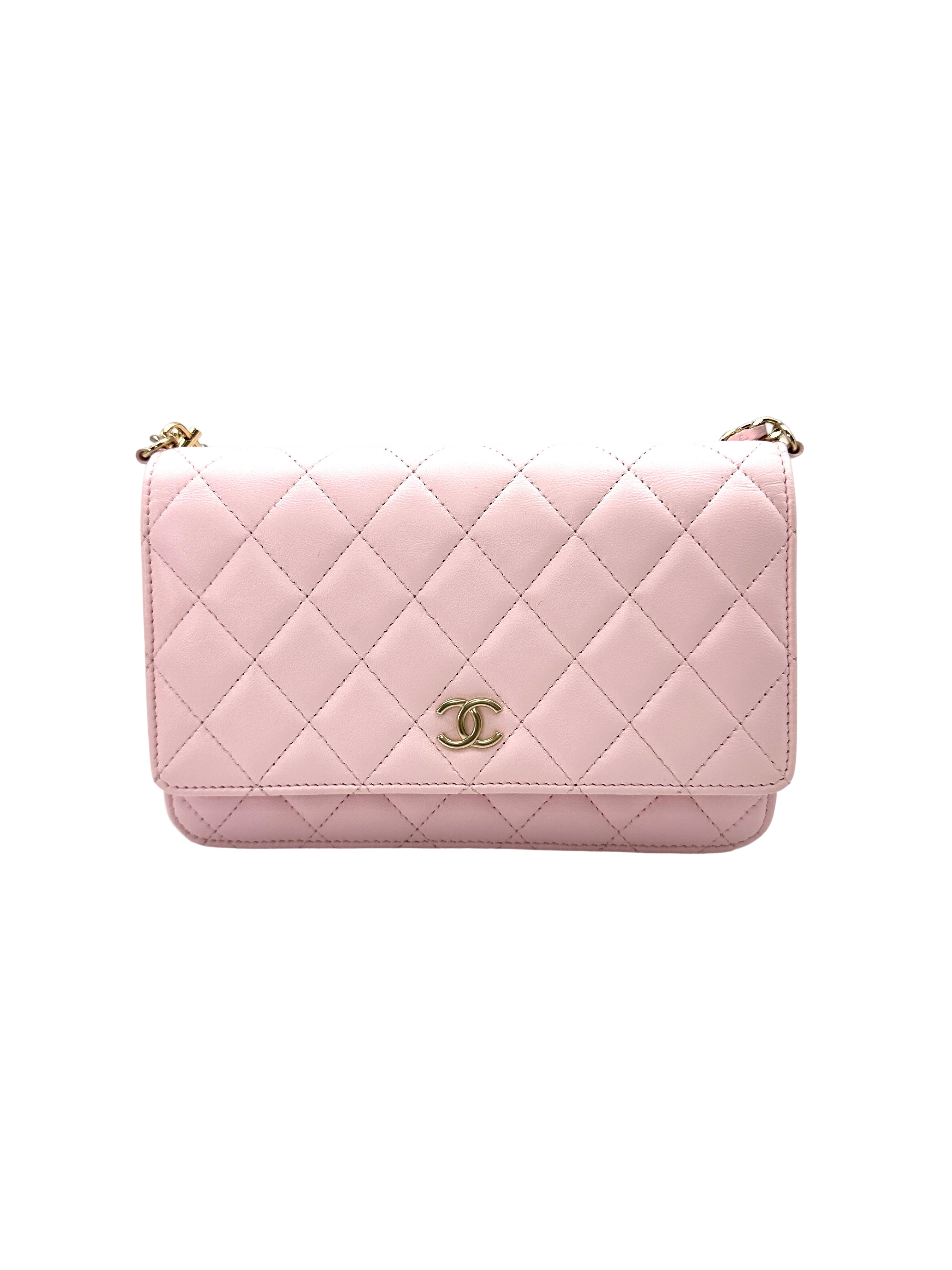 Chanel 22P Pink Quilted Leather Wallet On Chain With Pearl Chain(CL***21) CC1596