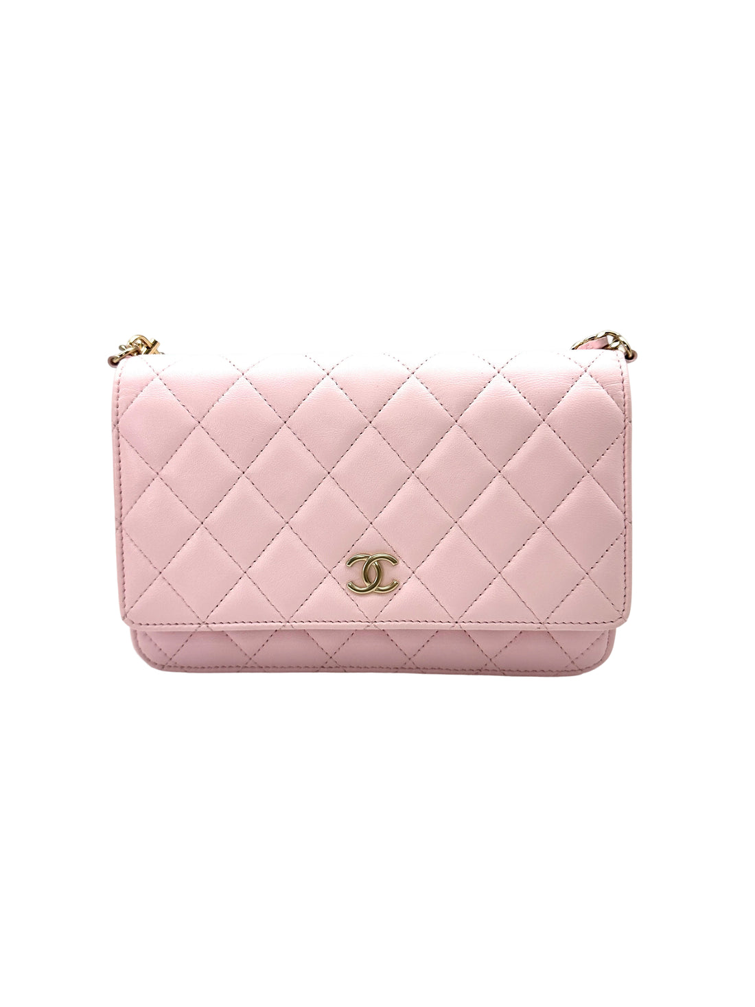 Chanel 22P Pink Quilted Leather Wallet On Chain With Pearl Chain(CL***21) CC1596