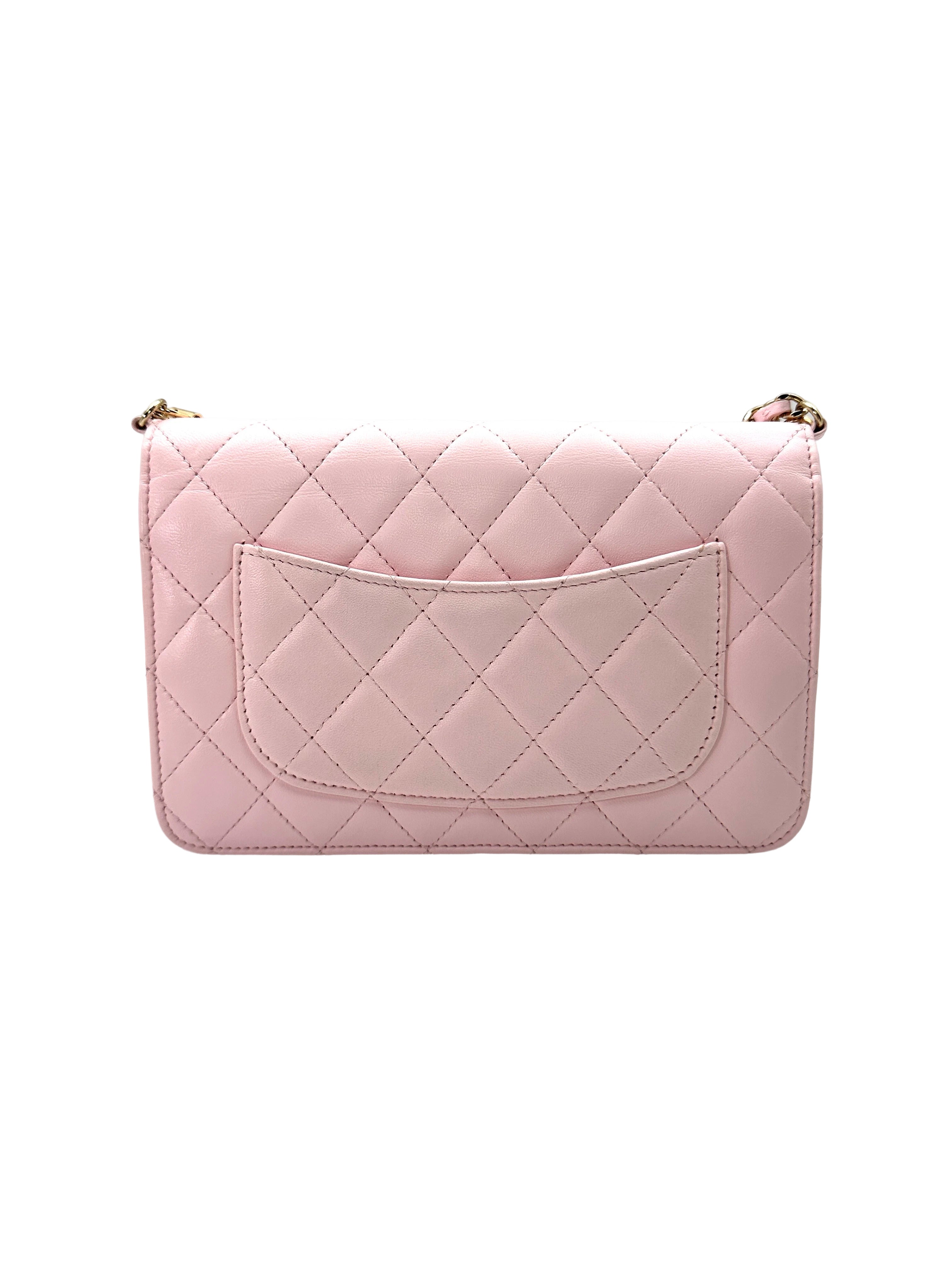 Chanel 22P Pink Quilted Leather Wallet On Chain With Pearl Chain(CL***21) CC1596