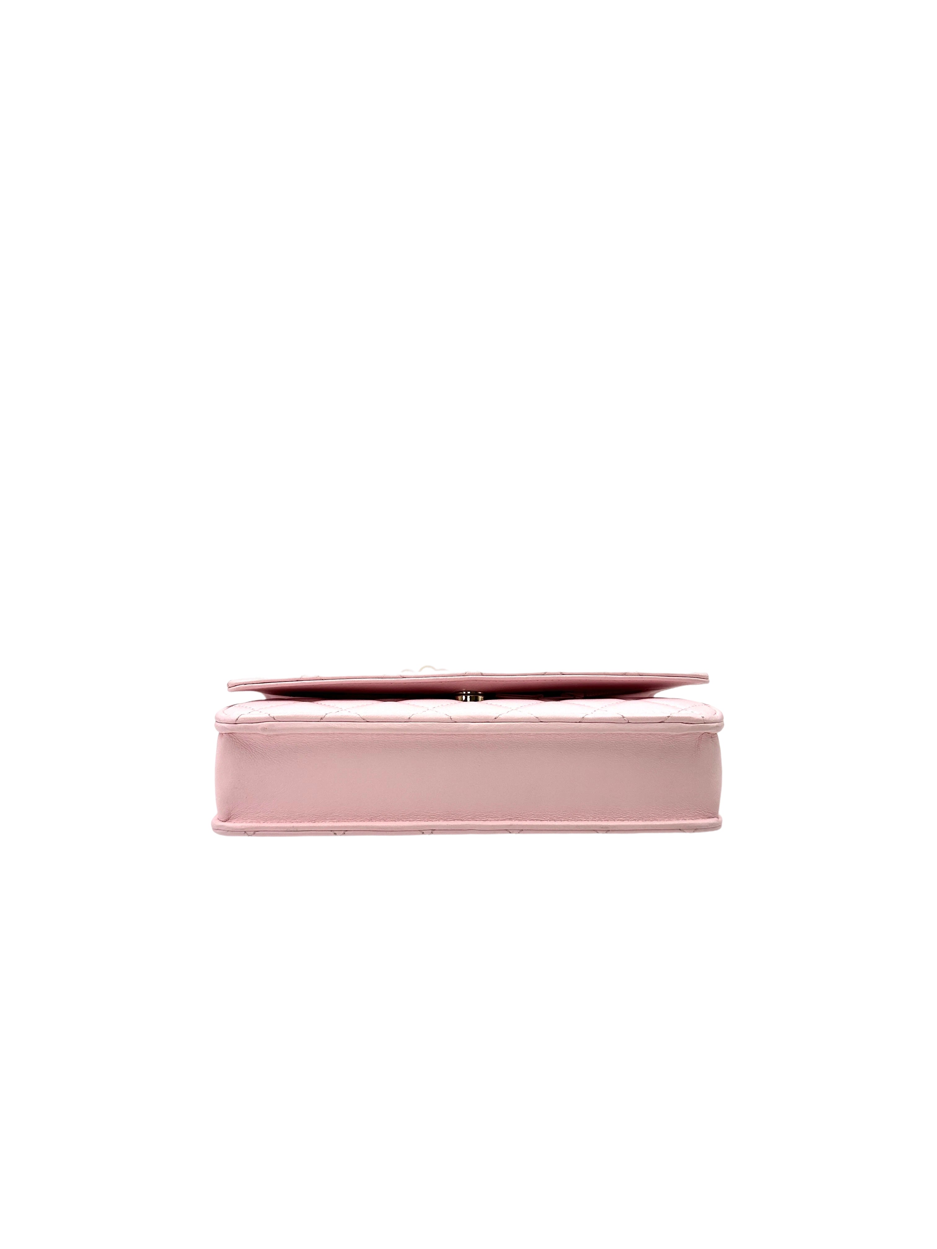 Chanel 22P Pink Quilted Leather Wallet On Chain With Pearl Chain(CL***21) CC1596