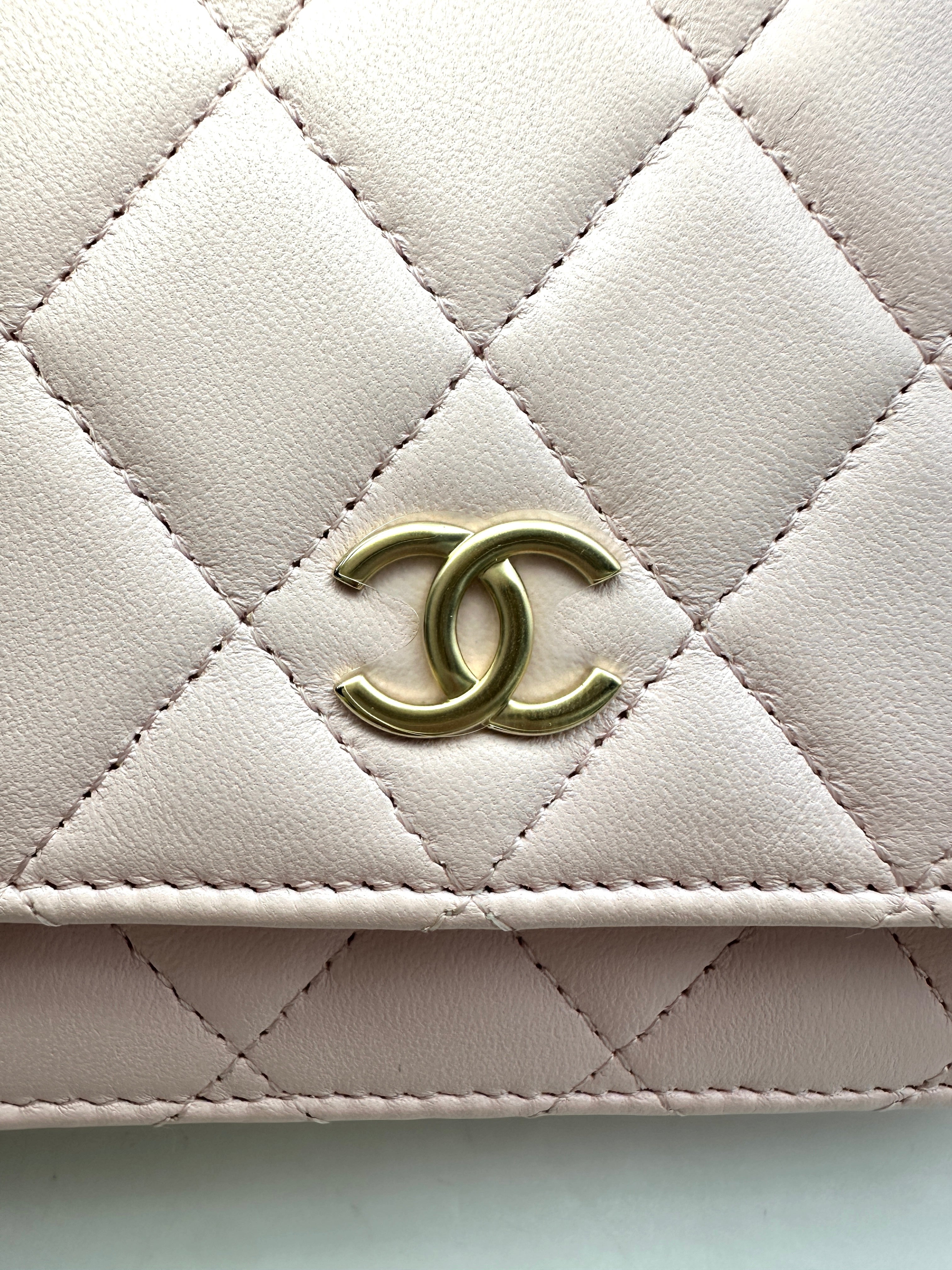 Chanel 22P Pink Quilted Leather Wallet On Chain With Pearl Chain(CL***21) CC1596