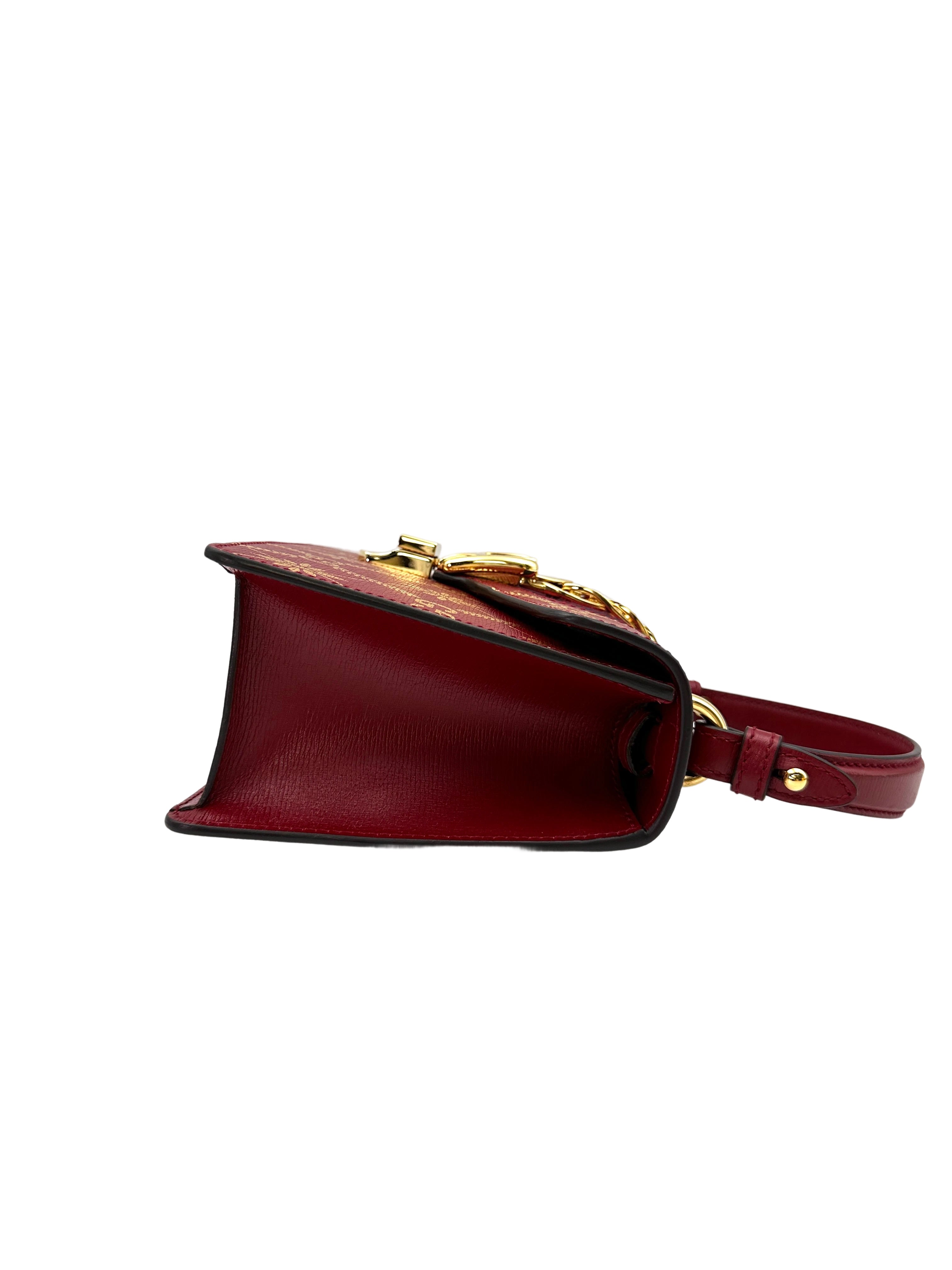 Gucci Sylvie Bee & Star Print Red Leather Top Handle Bag GG777