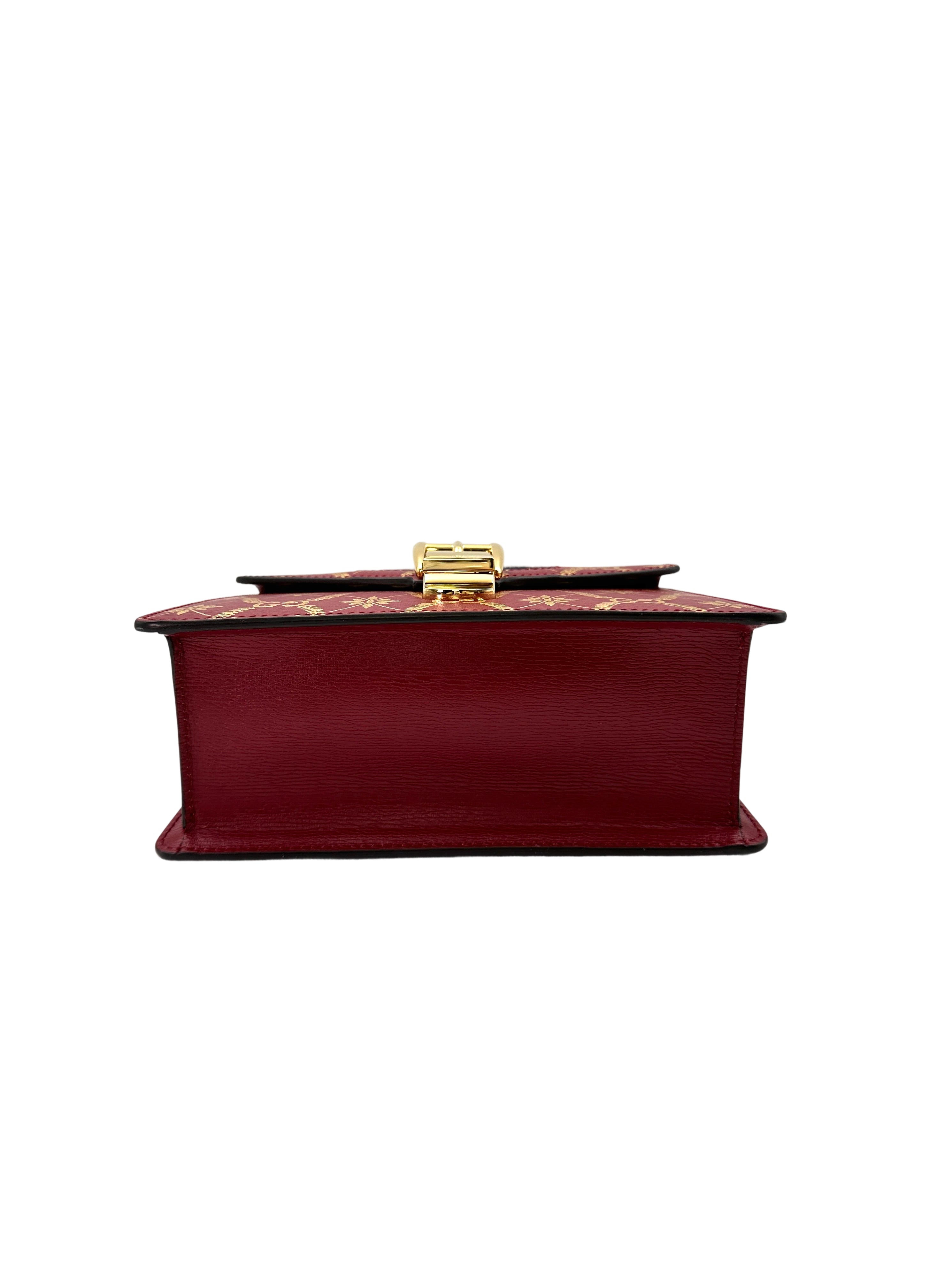 Gucci Sylvie Bee & Star Print Red Leather Top Handle Bag GG777
