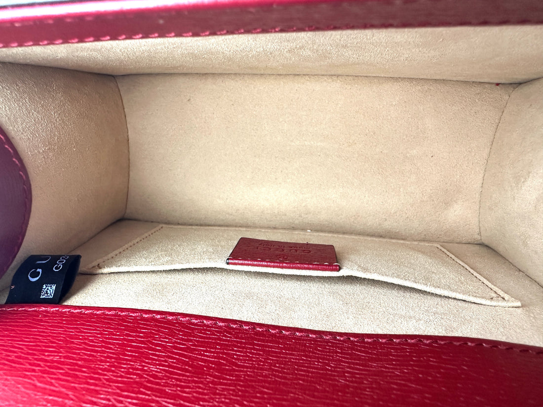 Gucci Sylvie Bee & Star Print Red Leather Top Handle Bag GG777