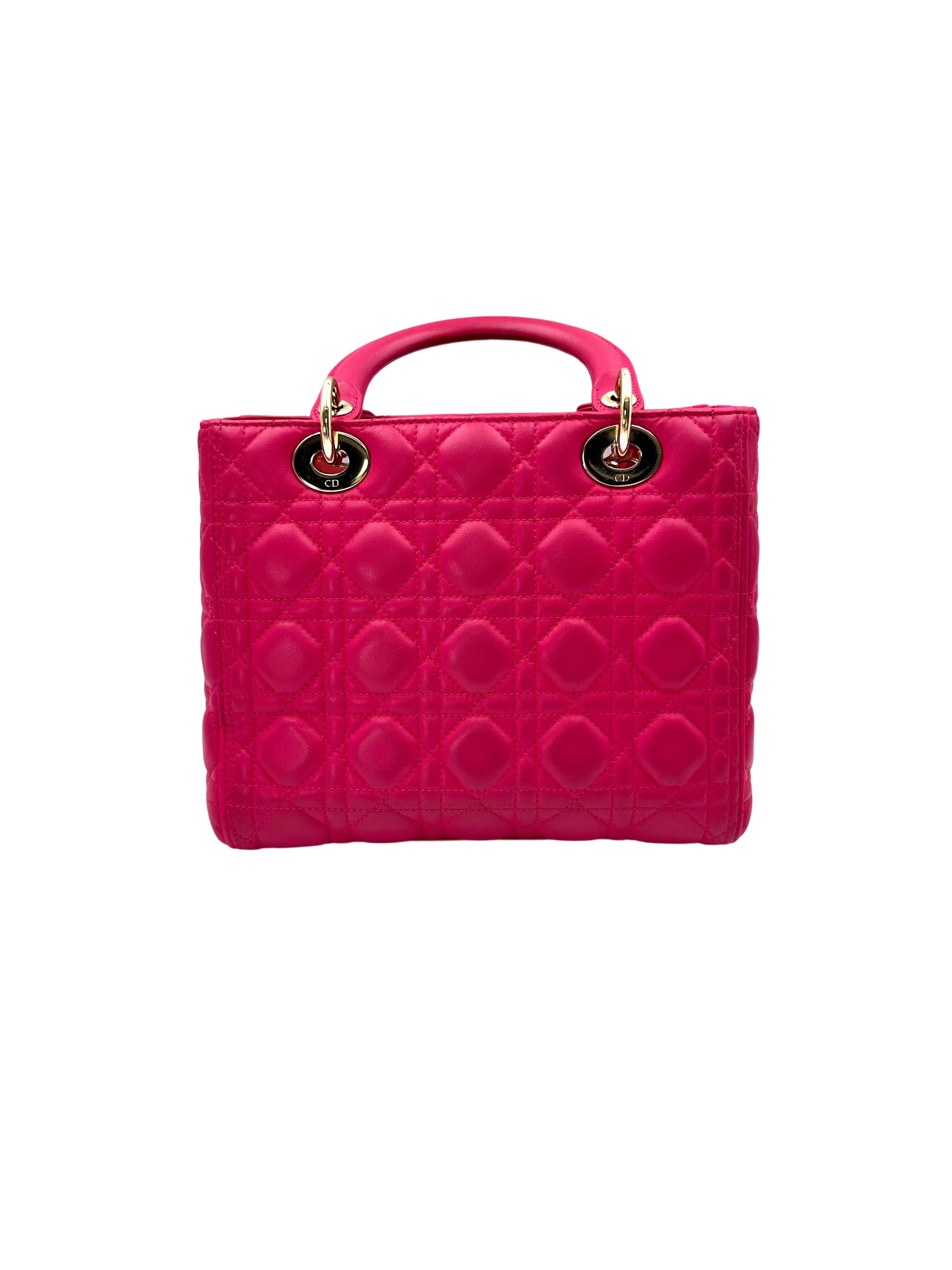 Christian Dior Lady Dior Pink Cannage Lambskin Handle Bag With Gold Charms DR584