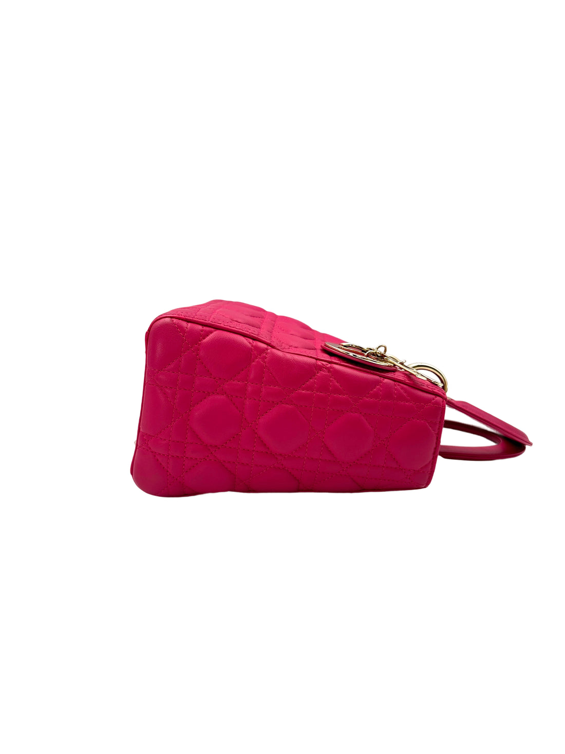 Christian Dior Lady Dior Pink Cannage Lambskin Handle Bag With Gold Charms DR584