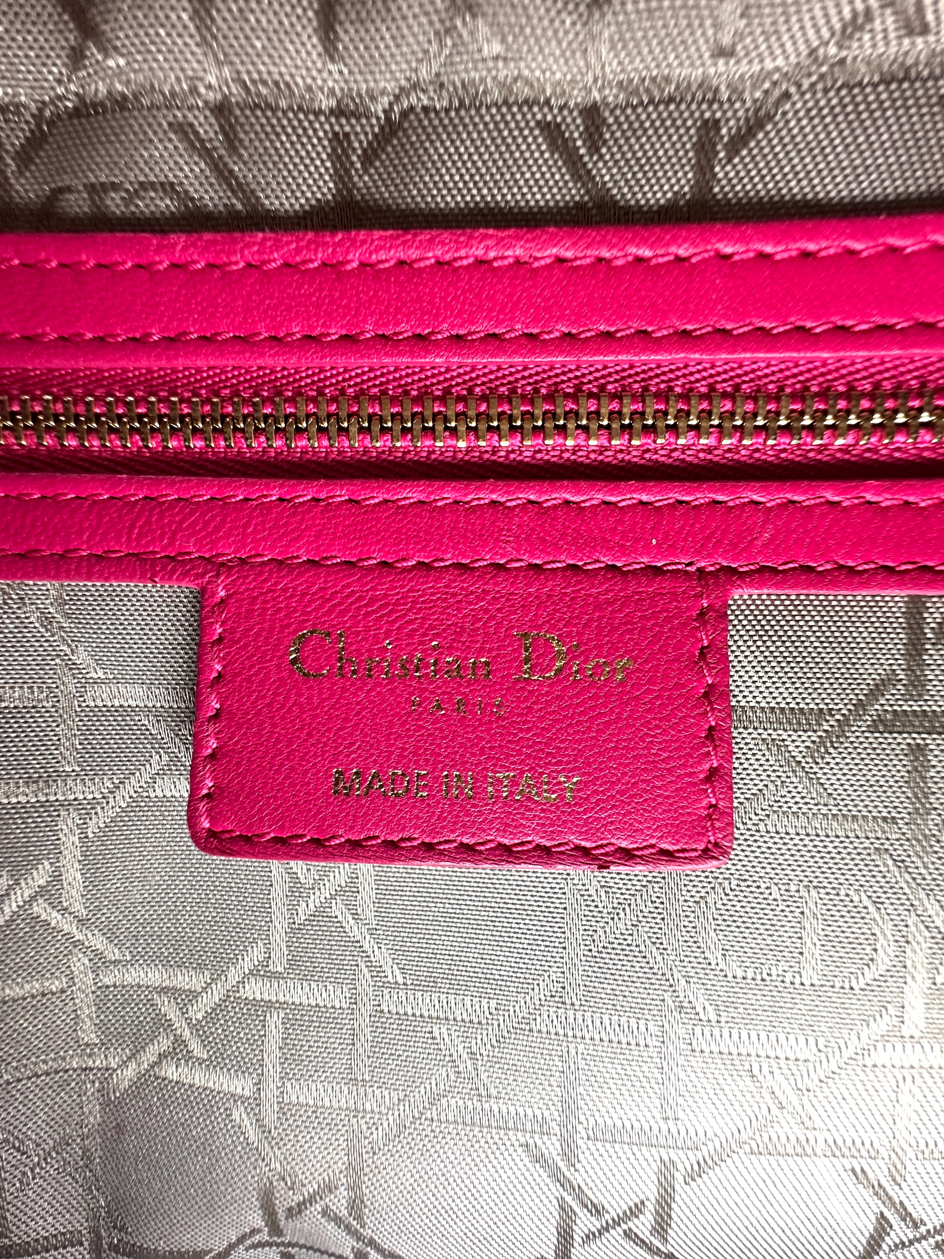 Christian Dior Lady Dior Pink Cannage Lambskin Handle Bag With Gold Charms DR584