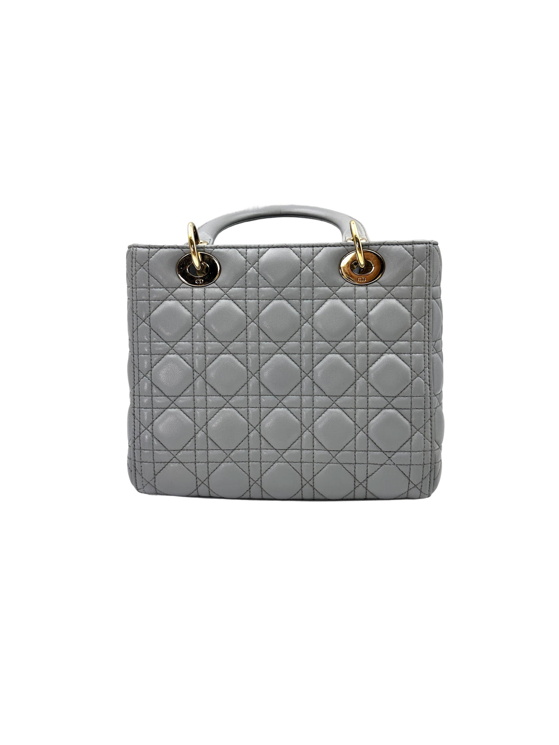 Christian Dior Lady Dior Grey Cannage Leather Handle Bag With Gold Charms DR590