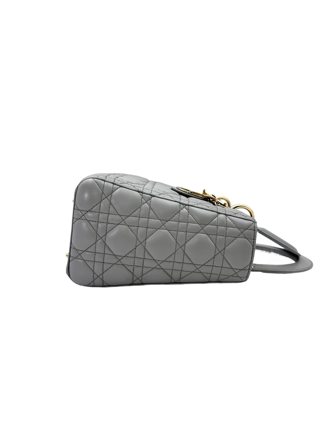 Christian Dior Lady Dior Grey Cannage Leather Handle Bag With Gold Charms DR590