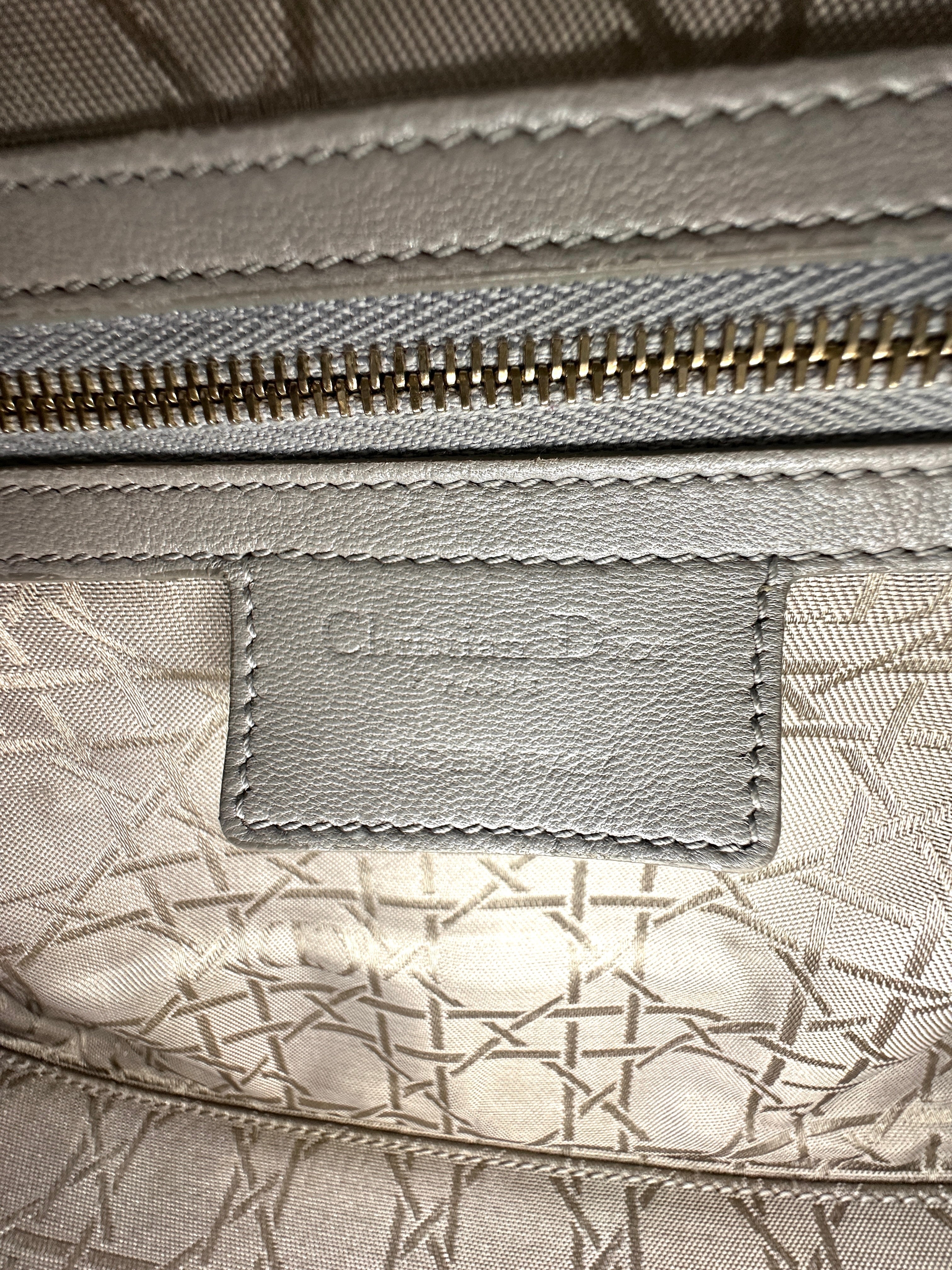 Christian Dior Lady Dior Grey Cannage Leather Handle Bag With Gold Charms DR590
