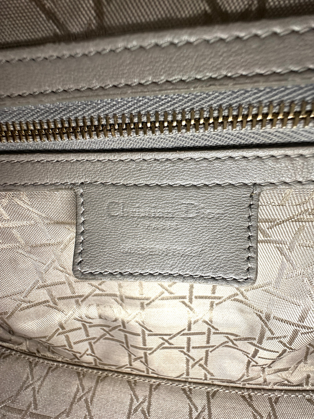 Christian Dior Lady Dior Grey Cannage Leather Handle Bag With Gold Charms DR590