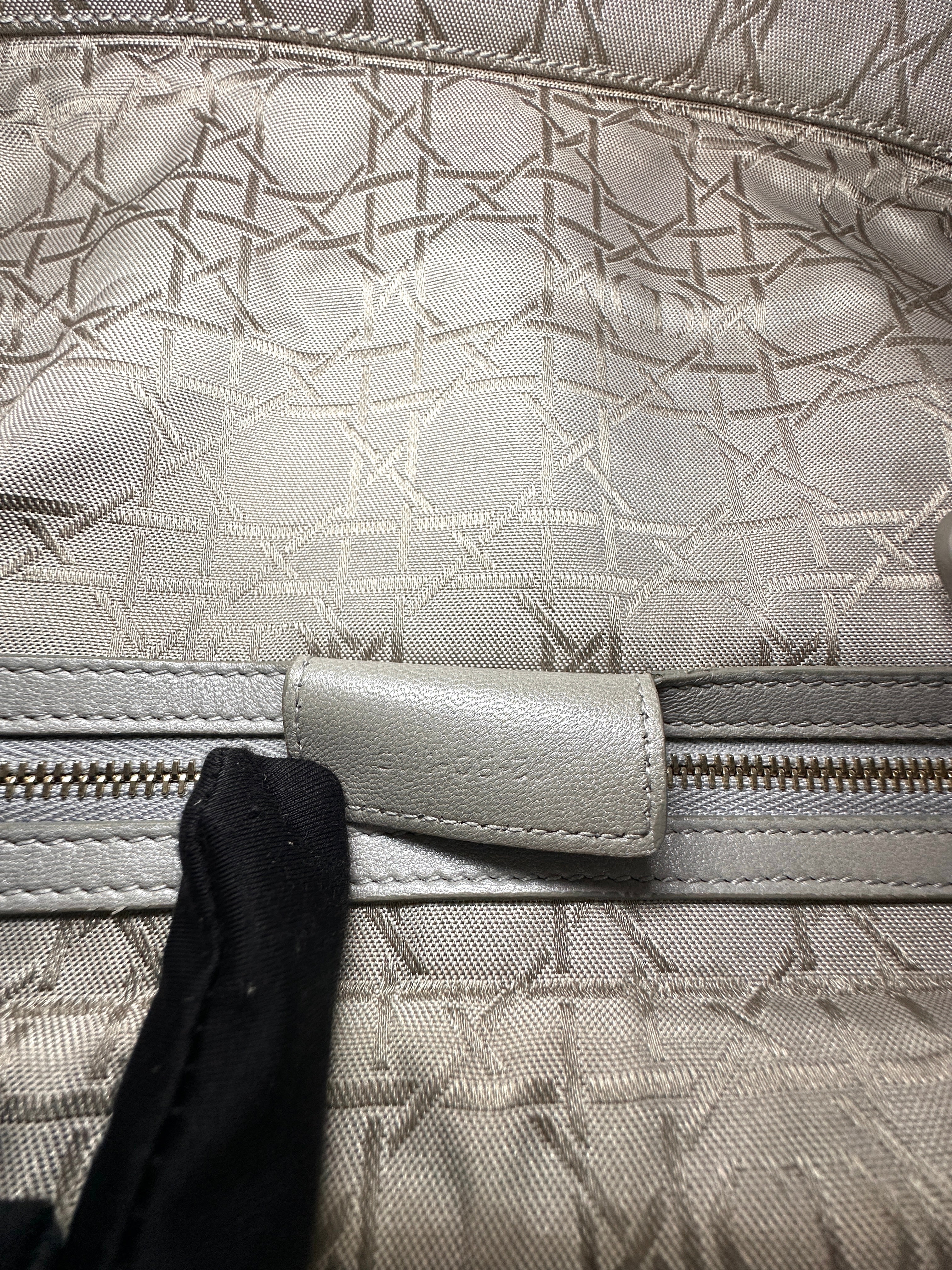 Christian Dior Lady Dior Grey Cannage Leather Handle Bag With Gold Charms DR590