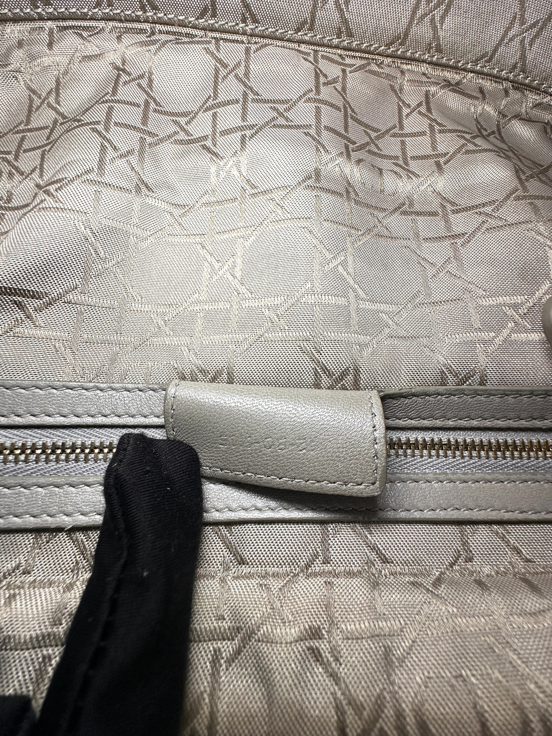 Christian Dior Lady Dior Grey Cannage Leather Handle Bag With Gold Charms DR590